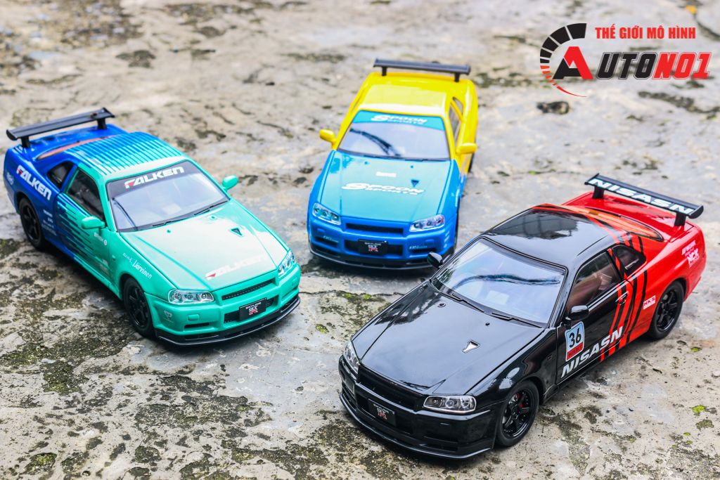 Mô hình xe Nissan GT-R R34 phiên bản racing full open - có đèn - có âm thanh tỉ lệ 1:24 JinliFang OT24030