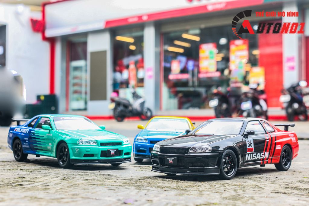 Mô hình xe Nissan GT-R R34 phiên bản racing full open - có đèn - có âm thanh tỉ lệ 1:24 JinliFang OT24030