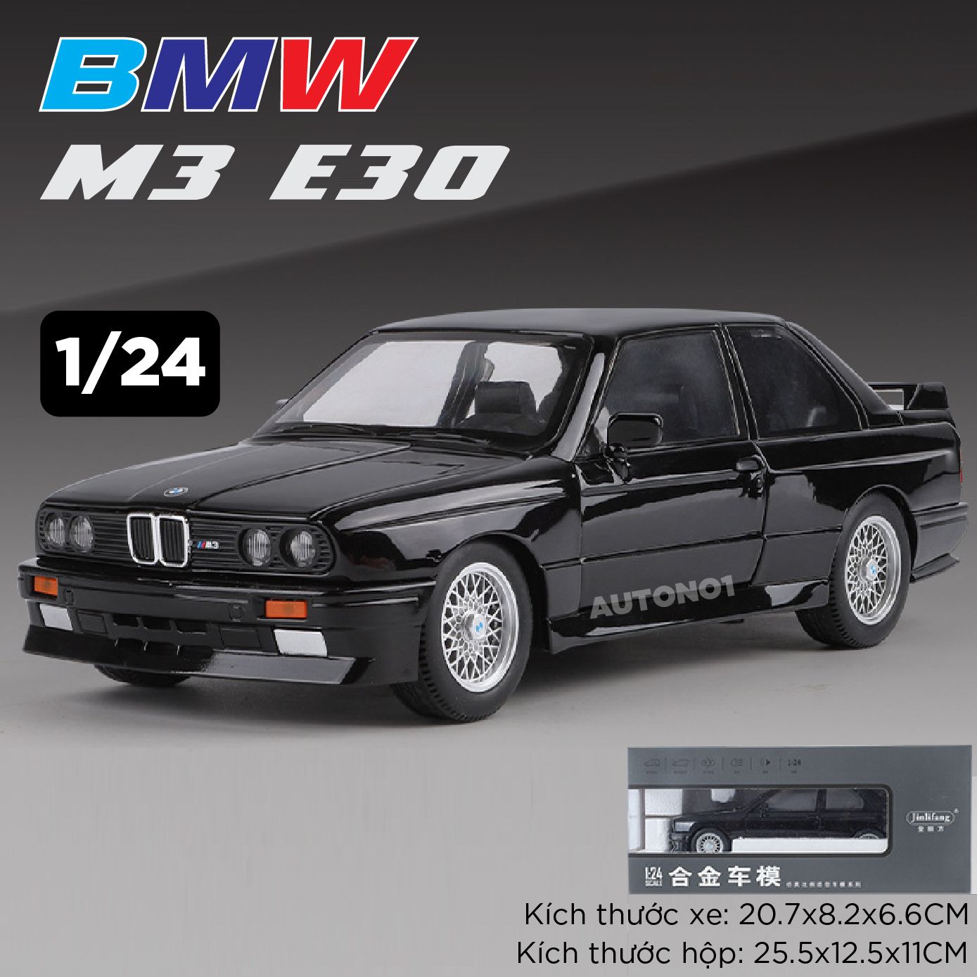 Mô hình xe BMW M3 E30 full open - có đèn - âm thanh tỉ lệ 1:24 JinliFang OT24035