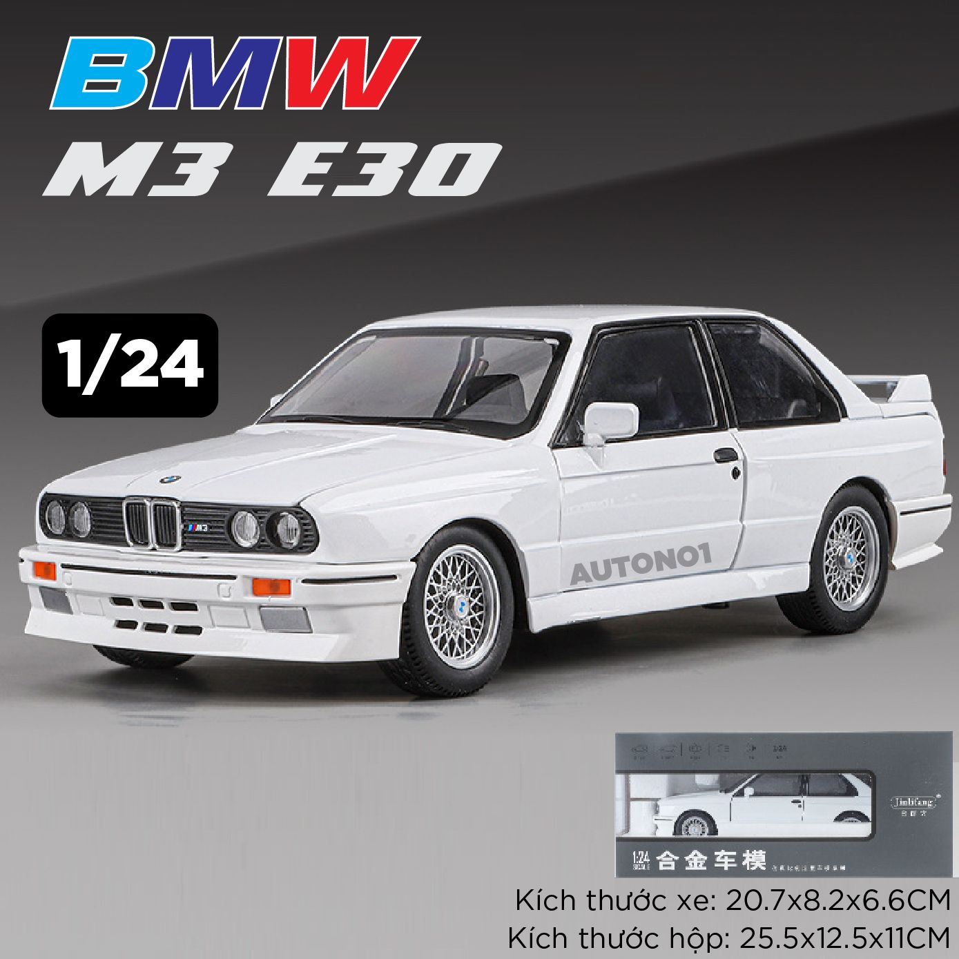 Mô hình xe BMW M3 E30 full open - có đèn - âm thanh tỉ lệ 1:24 JinliFang OT24035