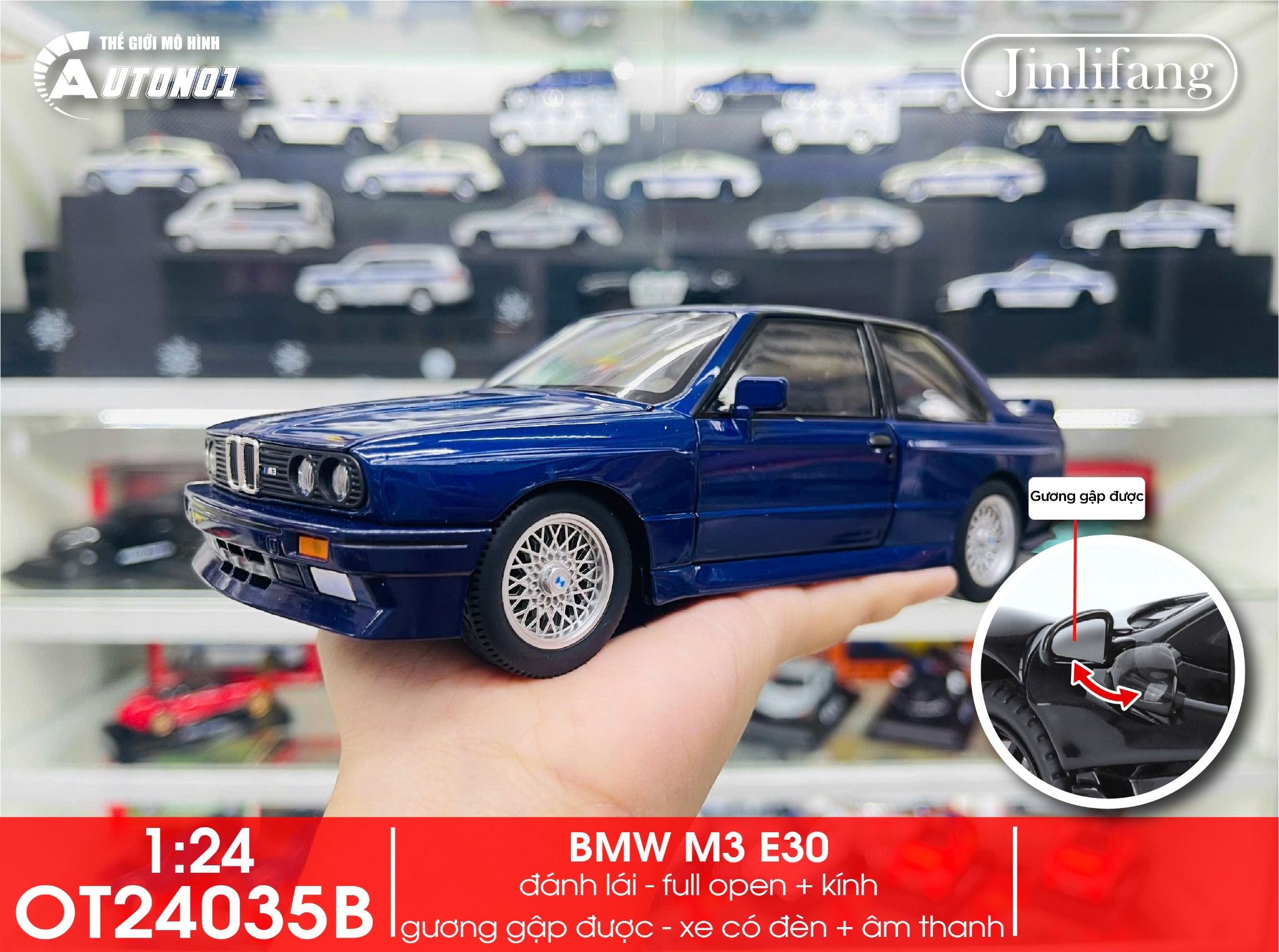 Mô hình xe BMW M3 E30 full open - có đèn - âm thanh tỉ lệ 1:24 JinliFang OT24035