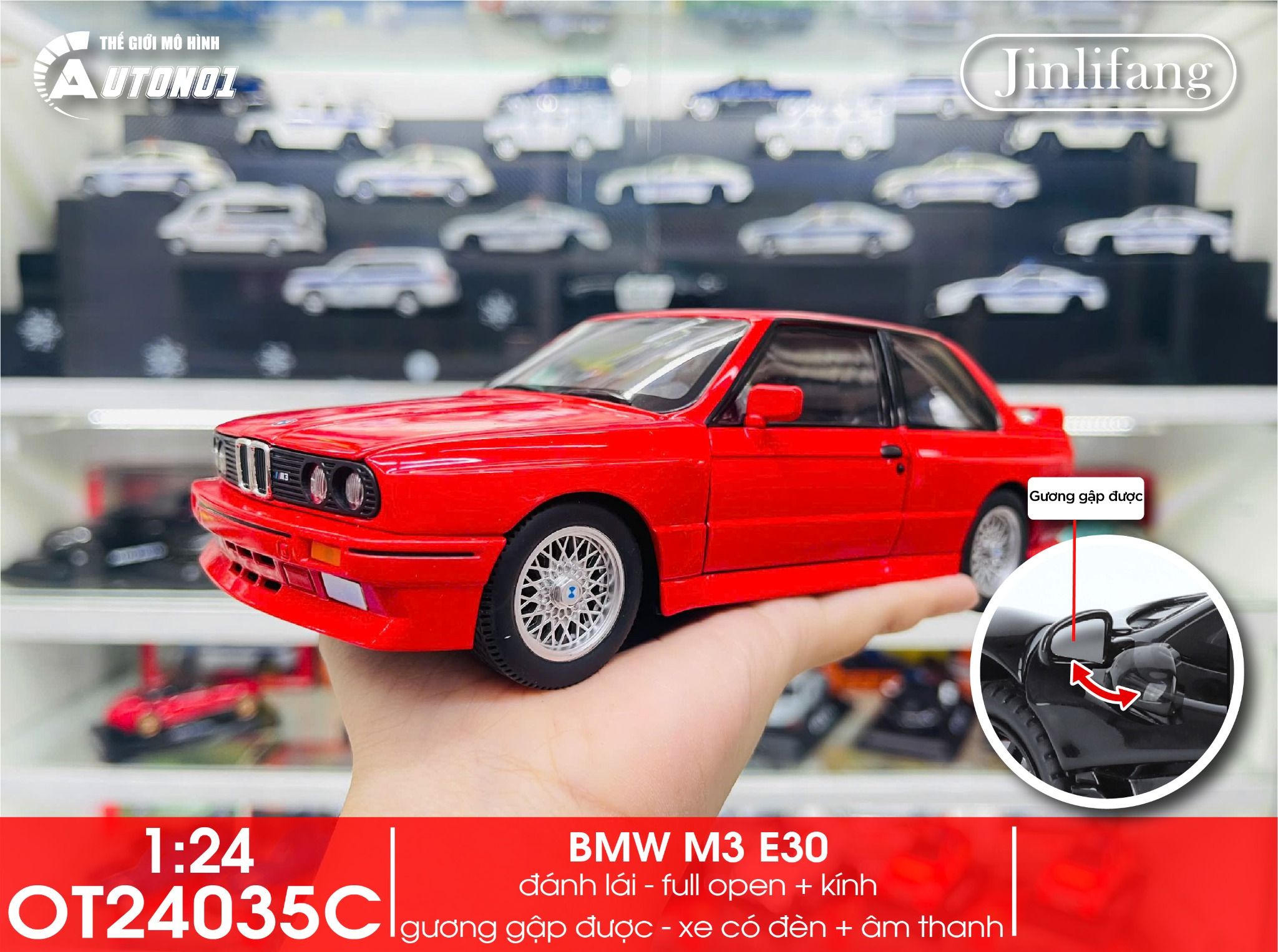 Mô hình xe BMW M3 E30 full open - có đèn - âm thanh tỉ lệ 1:24 JinliFang OT24035