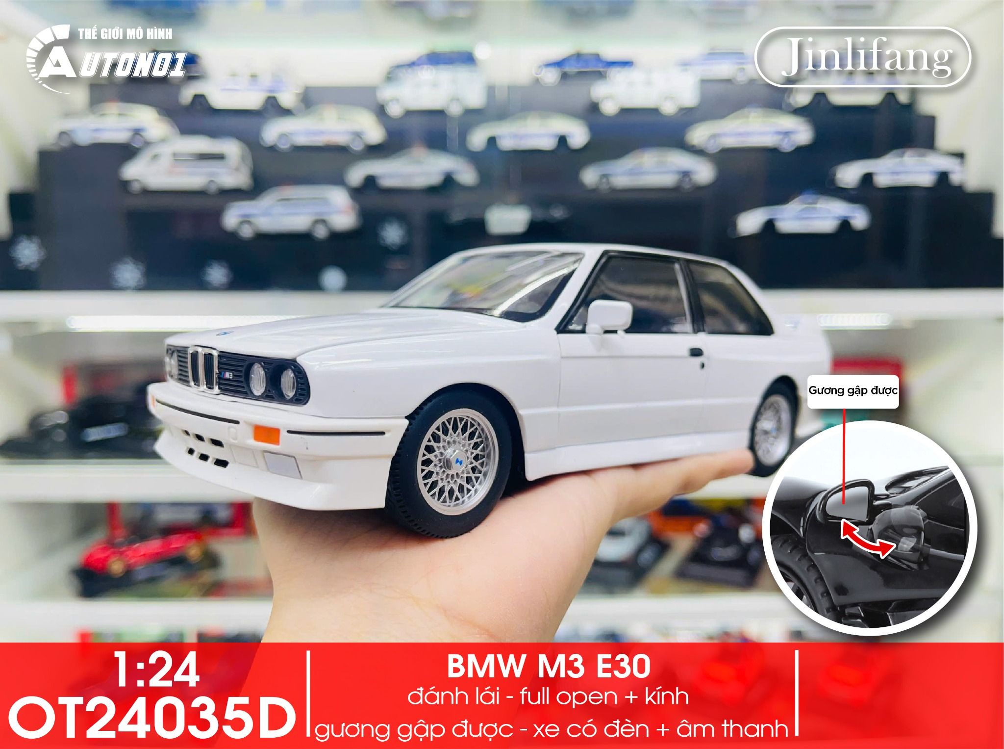 Mô hình xe BMW M3 E30 full open - có đèn - âm thanh tỉ lệ 1:24 JinliFang OT24035