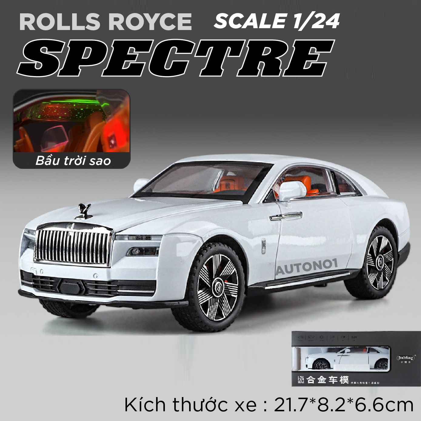 Mô hình xe Rolls Royce Spectre full open - bầu trời sao - full kính tỉ lệ 1:24 JinliFang OT24040
