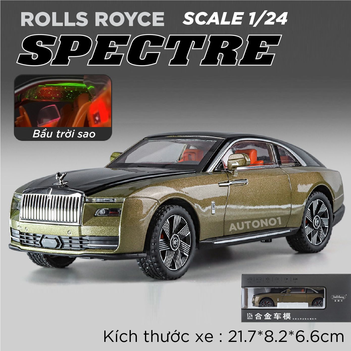 Mô hình xe Rolls Royce Spectre full open - bầu trời sao - full kính tỉ lệ 1:24 JinliFang OT24040