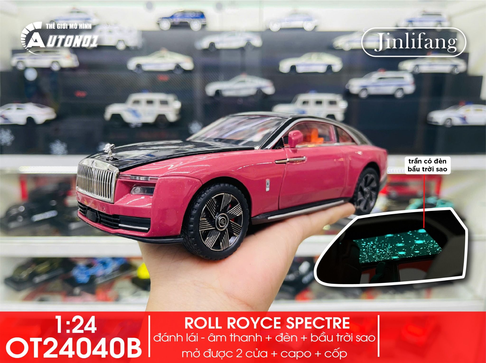 Mô hình xe Rolls Royce Spectre full open - bầu trời sao - full kính tỉ lệ 1:24 JinliFang OT24040