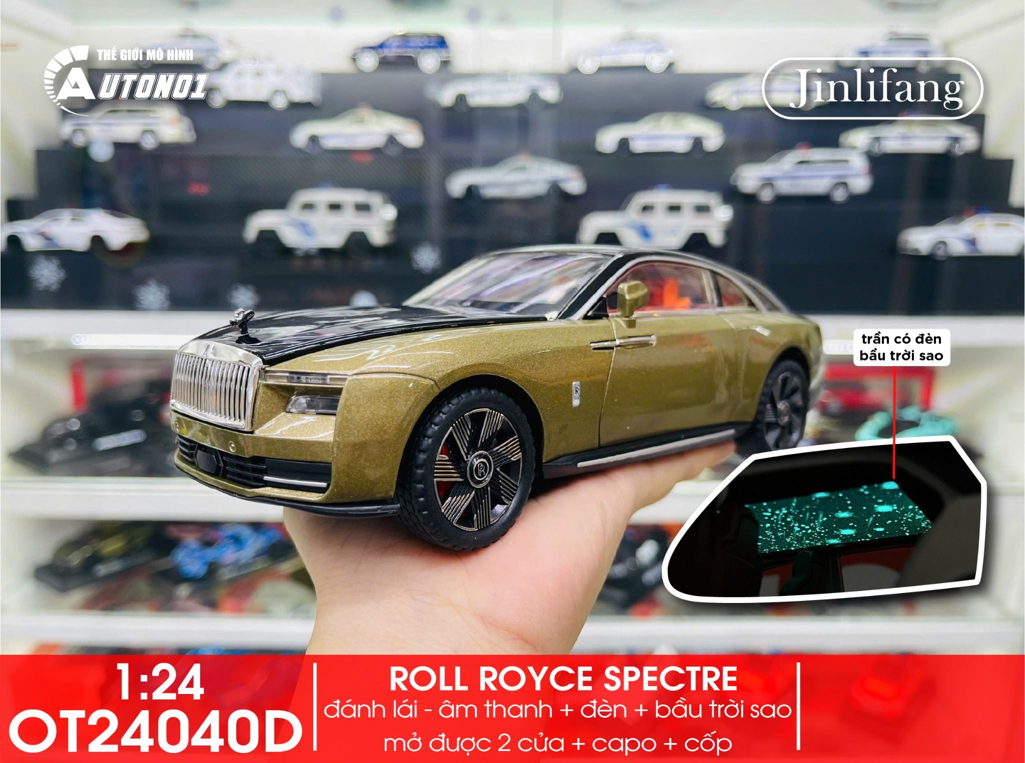 Mô hình xe Rolls Royce Spectre full open - bầu trời sao - full kính tỉ lệ 1:24 JinliFang OT24040
