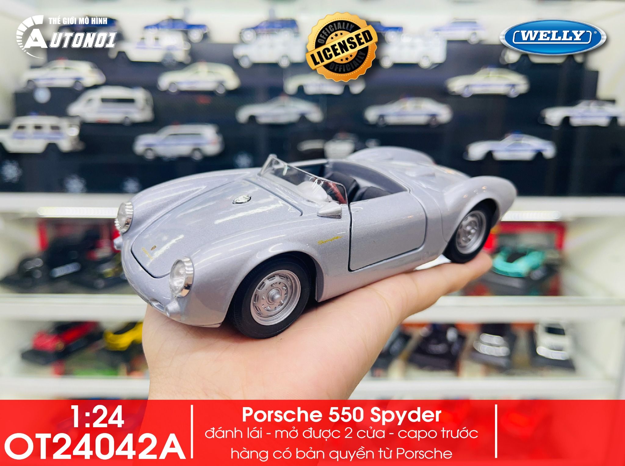 Mô hình xe Porsche 550 Spyder mui trần Welly tỉ lệ 1:24 OT24042