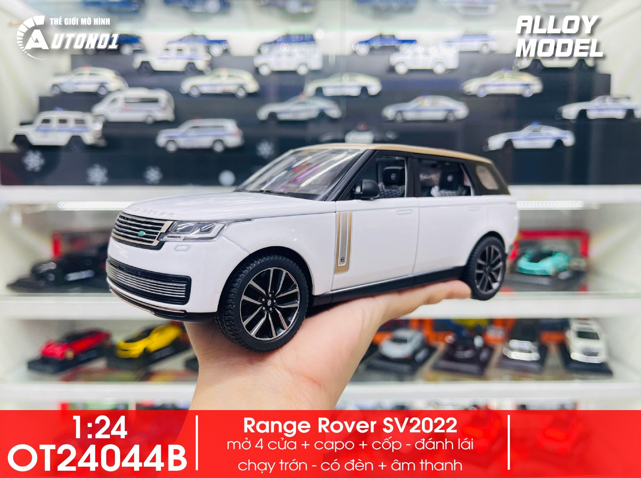 Mô hình xe Land Rover Range Rover SV2022 full open - có đèn - âm thanh tỉ lệ 1:24 Alloy Model OT24044