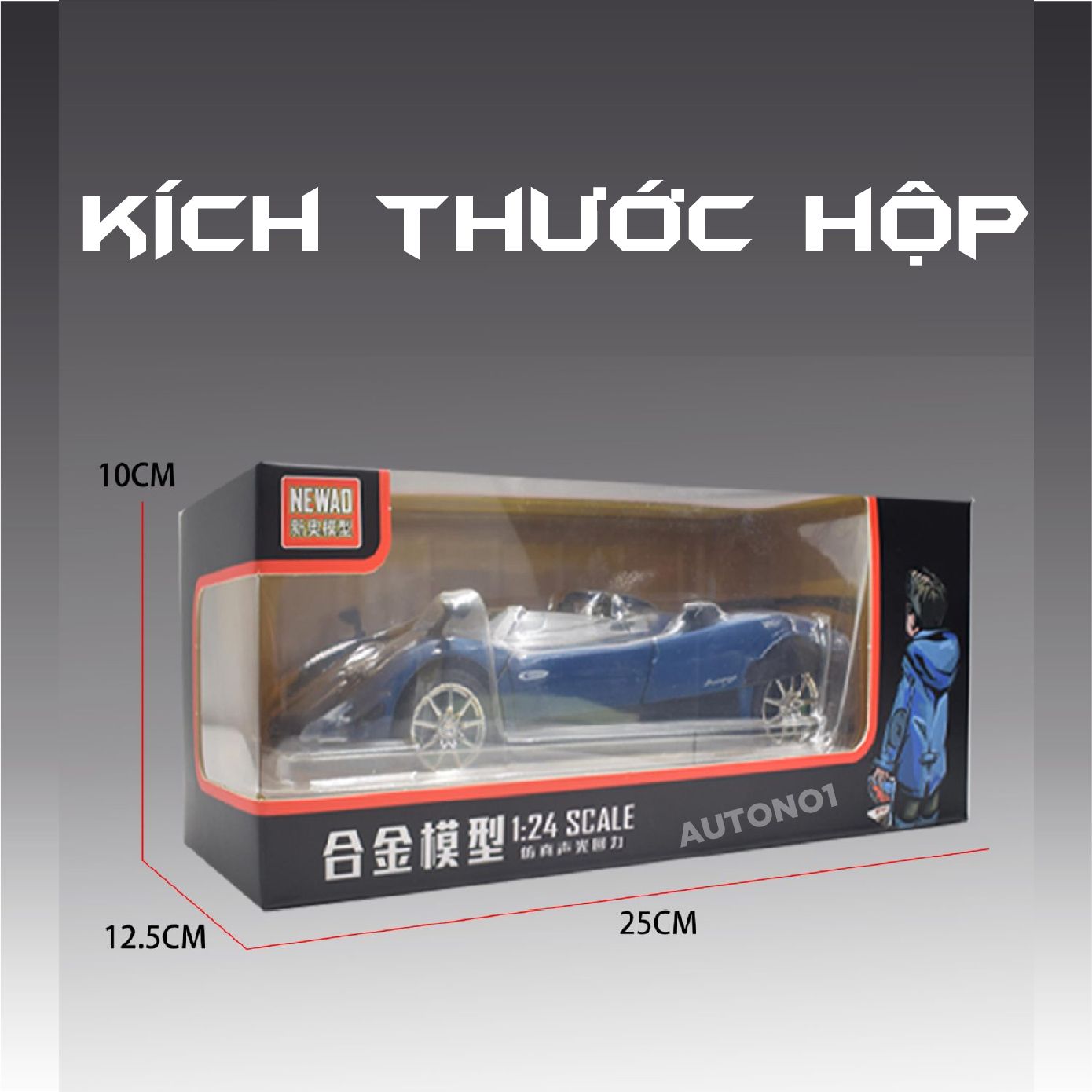 Mô hình xe Pagani Zonda HP Barchetta full open - full kính tỉ lệ 1:24 Newao OT24049