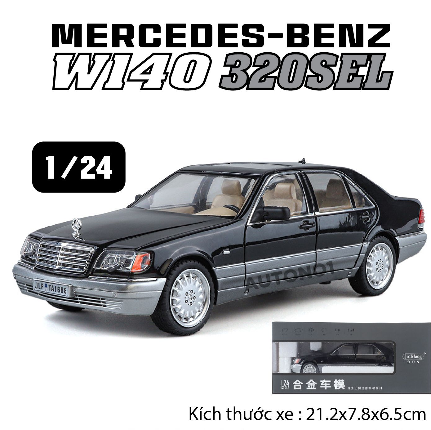 Mô hình xe Mercedes-Benz W140 320SEL full open - full kính tỉ lệ 1:24 Jinlifang OT24051