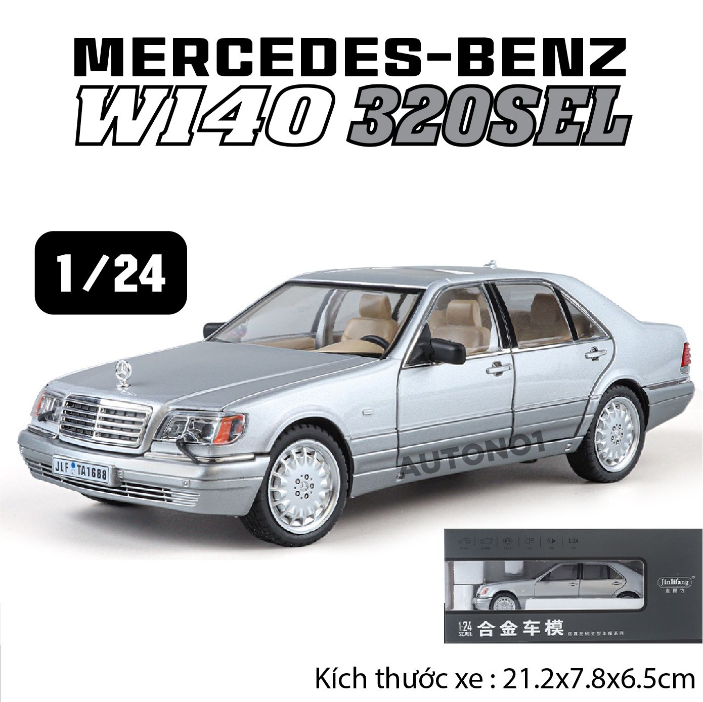 Mô hình xe Mercedes-Benz W140 320SEL full open - full kính tỉ lệ 1:24 Jinlifang OT24051