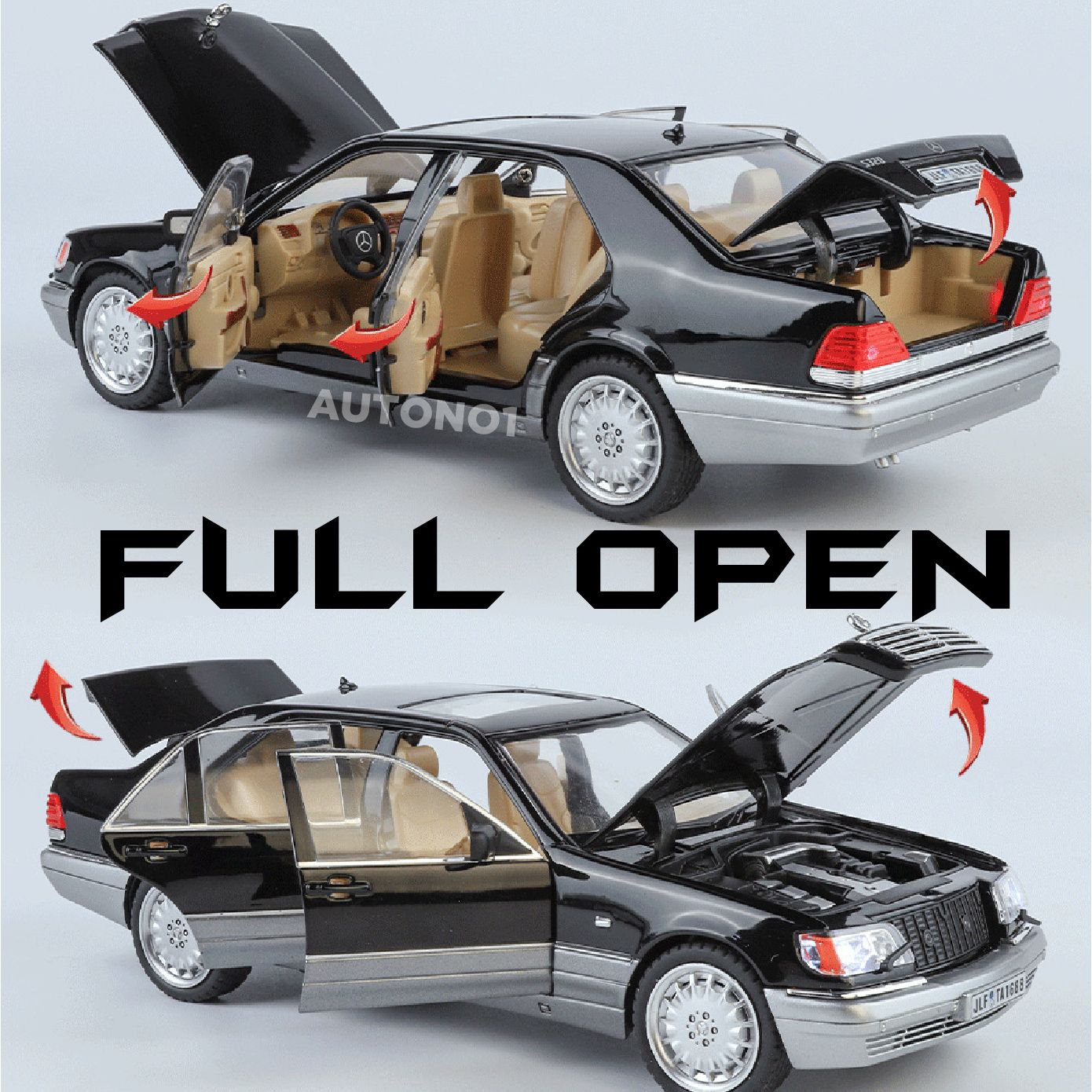Mô hình xe Mercedes-Benz W140 320SEL full open - full kính tỉ lệ 1:24 Jinlifang OT24051