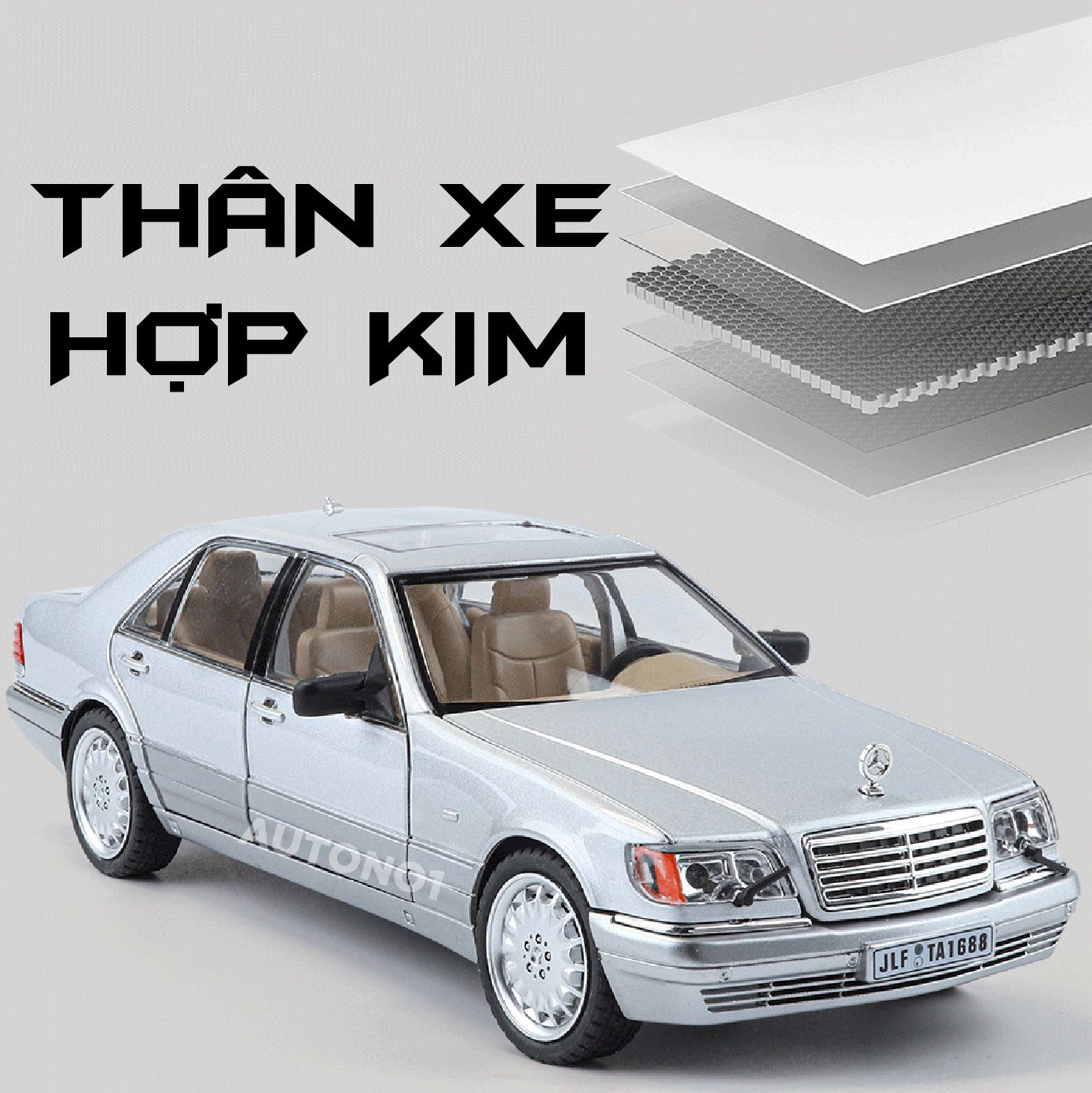 Mô hình xe Mercedes-Benz W140 320SEL full open - full kính tỉ lệ 1:24 Jinlifang OT24051
