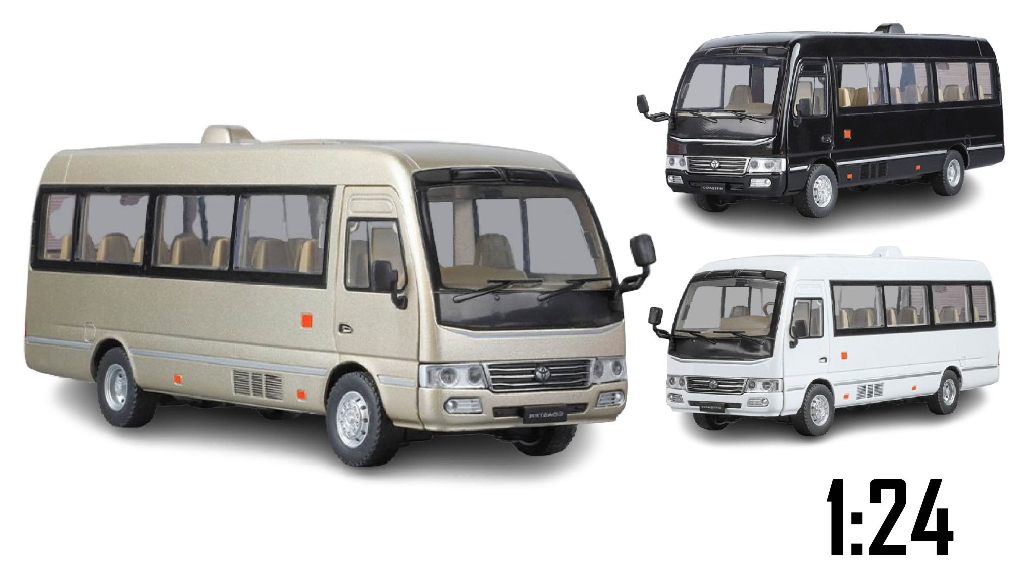 Mô hình xe Toyota Coaster có đèn full open tỉ lệ 1:24 Alloy Model OT24054