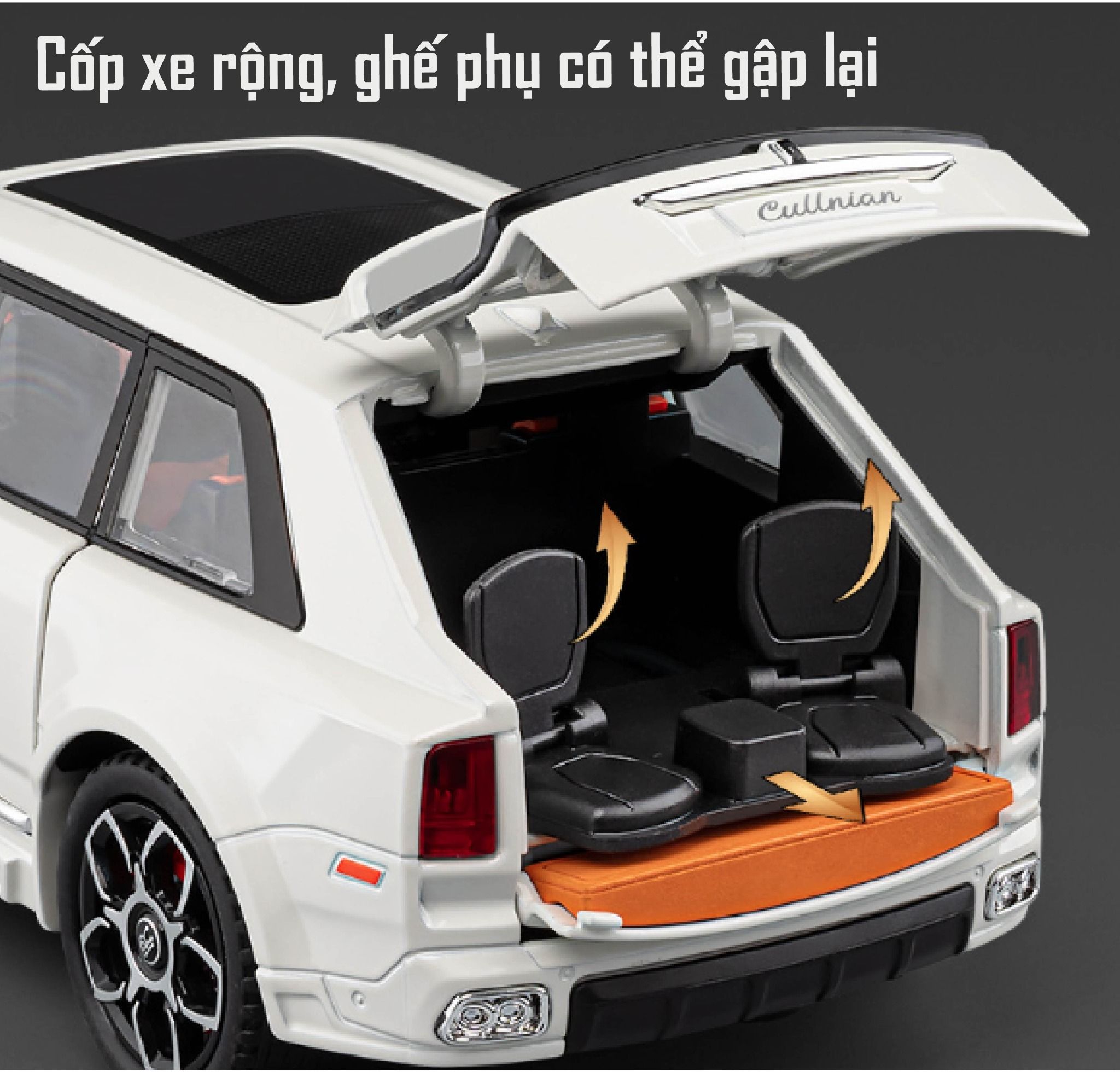 Mô hình xe Rolls Royce Cullinan Black Badge BB có đèn full open tỉ lệ 1:20 1:24 Chezhi Model OT24055