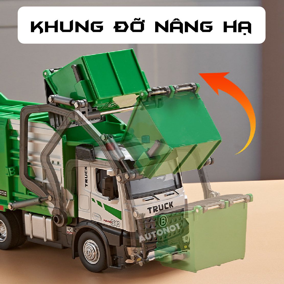 Mô hình xe chở rác vệ sinh chuyên dụng có thùng rác mini đi kèm tỉ lệ 1:24 Metal DieCast OT24061