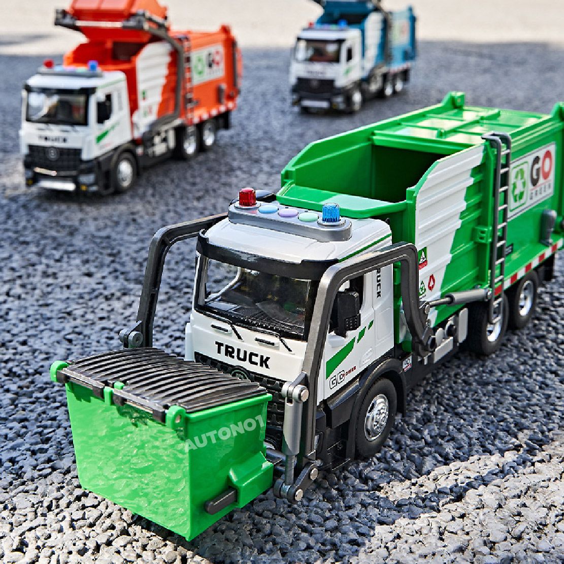 Mô hình xe chở rác vệ sinh chuyên dụng có thùng rác mini đi kèm tỉ lệ 1:24 Metal DieCast OT24061
