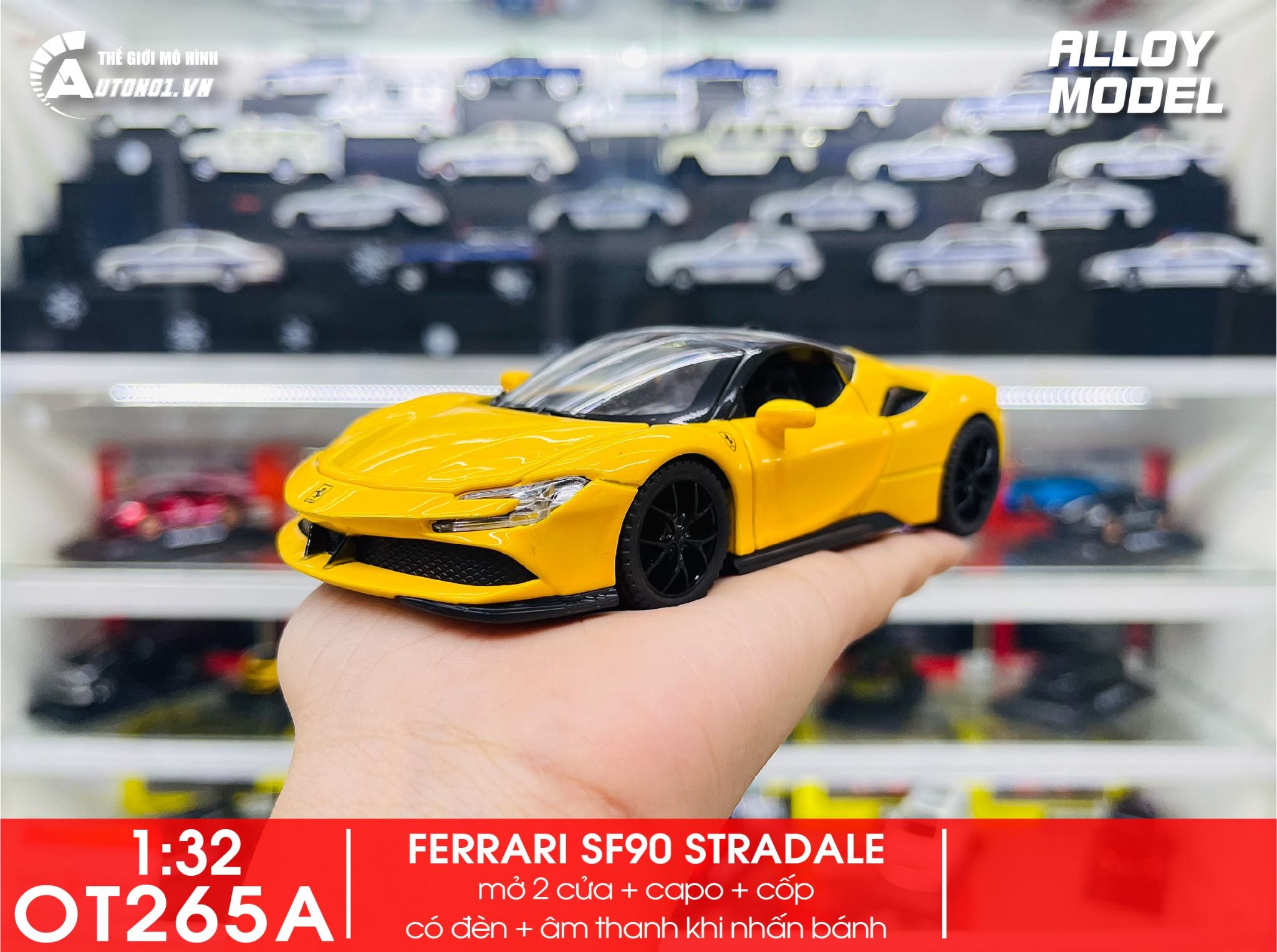 Mô hình xe Ferrari Sf90 Stradale full open, có đèn và âm thanh 1:32 Alloy Model OT265