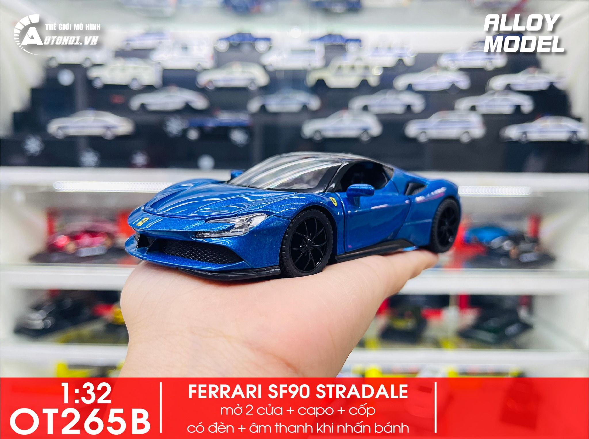 Mô hình xe Ferrari Sf90 Stradale full open, có đèn và âm thanh 1:32 Alloy Model OT265
