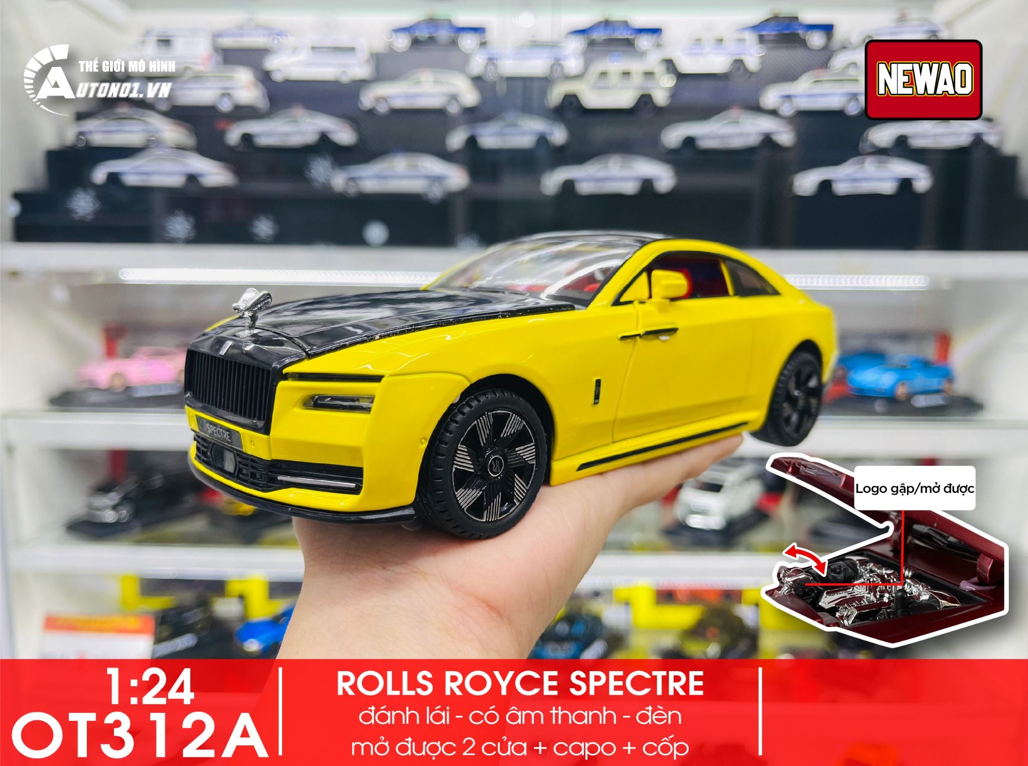 Mô hinh xe Rolls Royce Spectre full open - đánh lái được tỉ lệ 1:24 Newao OT312