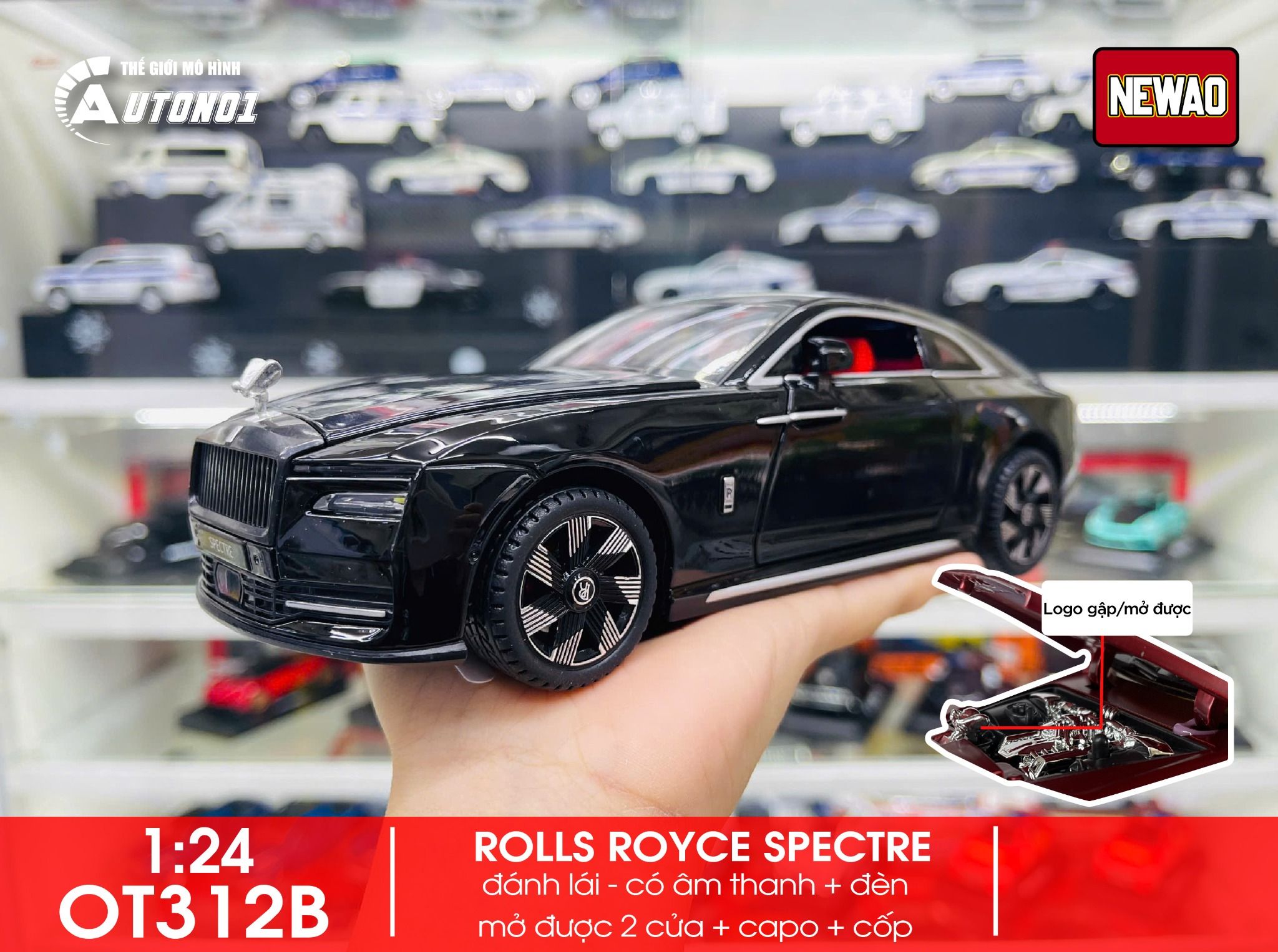 Mô hinh xe Rolls Royce Spectre full open - đánh lái được tỉ lệ 1:24 Newao OT312