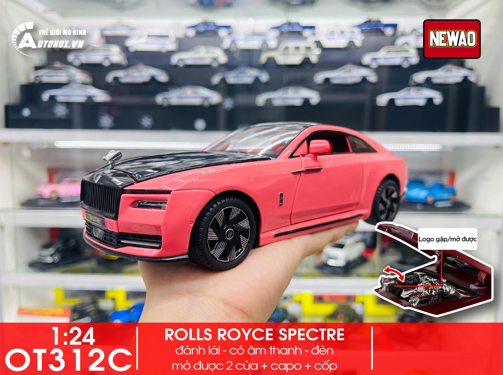 Mô hinh xe Rolls Royce Spectre full open - đánh lái được tỉ lệ 1:24 Newao OT312