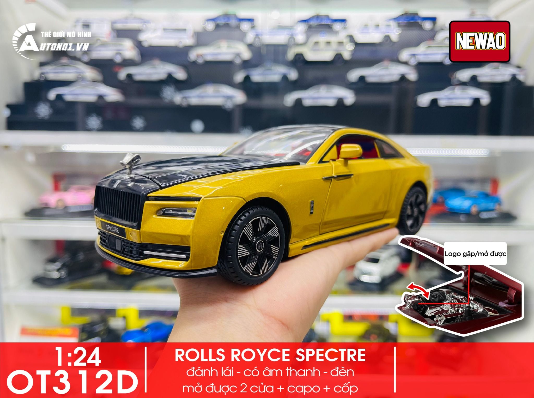 Mô hinh xe Rolls Royce Spectre full open - đánh lái được tỉ lệ 1:24 Newao OT312