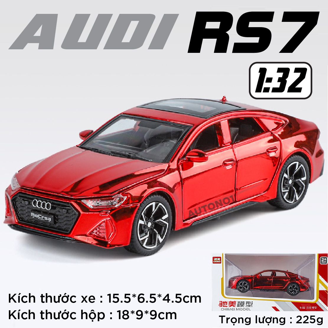 Mô hình xe Audi RS7 phiên bản màu mạ full open - có đèn - âm thanh tỉ lệ 1:32 Chimei Model OT32003
