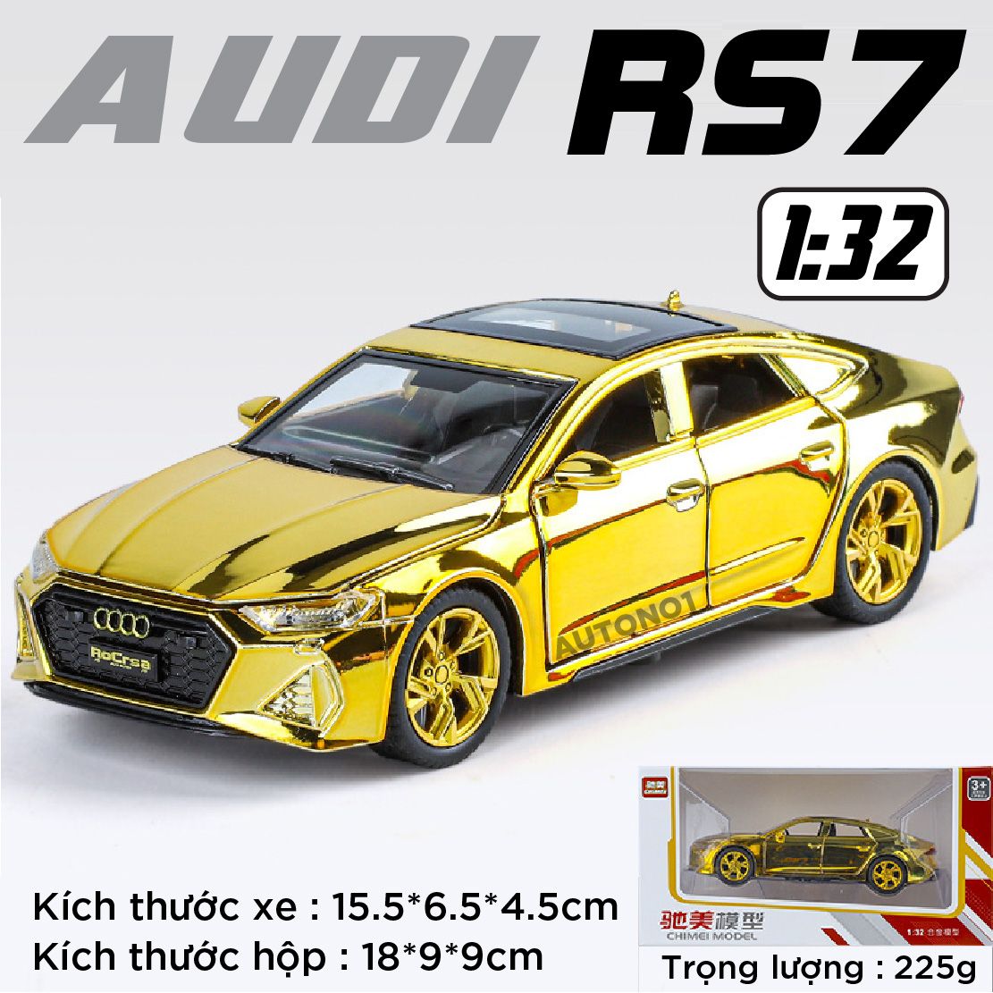 Mô hình xe Audi RS7 phiên bản màu mạ full open - có đèn - âm thanh tỉ lệ 1:32 Chimei Model OT32003