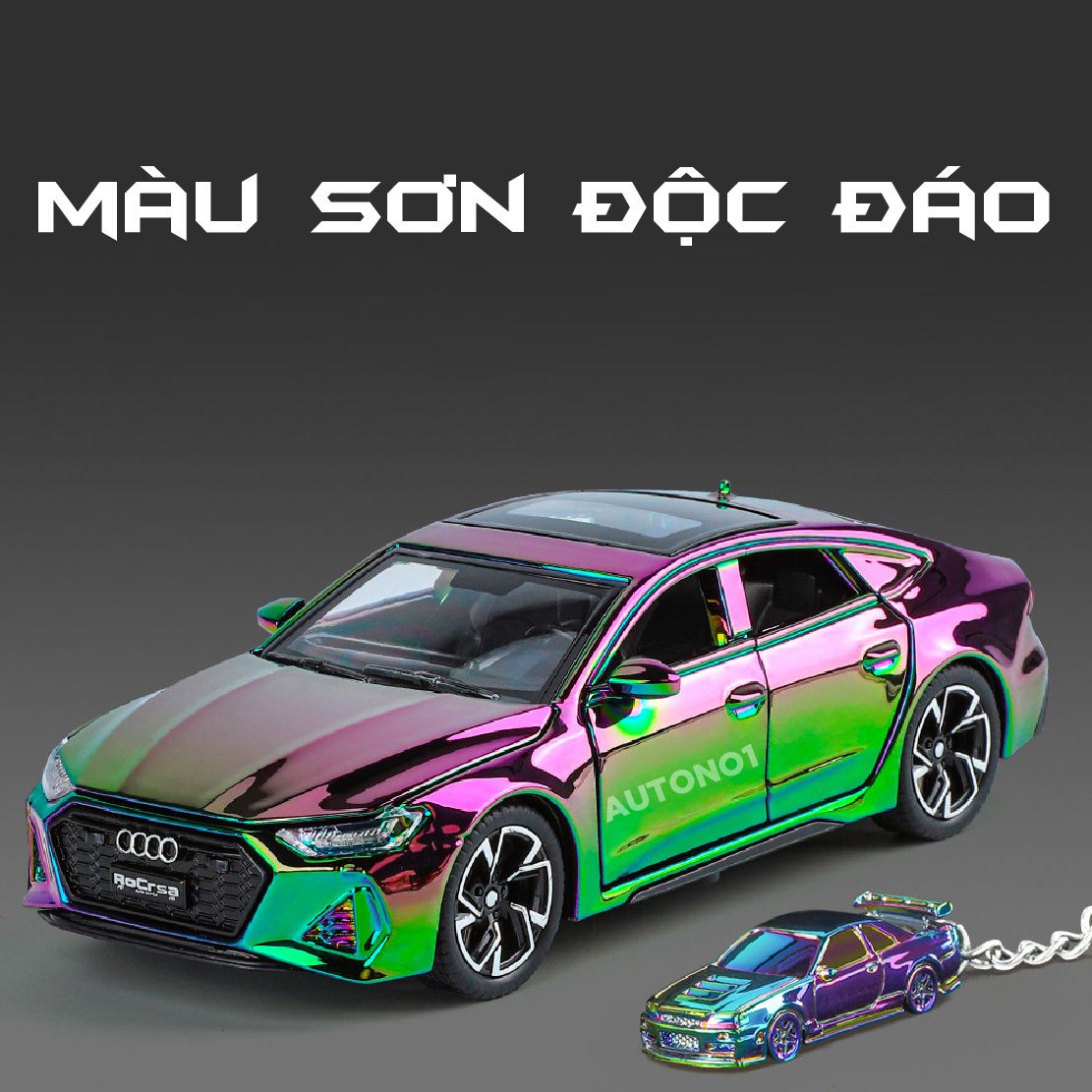 Mô hình xe Audi RS7 phiên bản màu mạ full open - có đèn - âm thanh tỉ lệ 1:32 Chimei Model OT32003