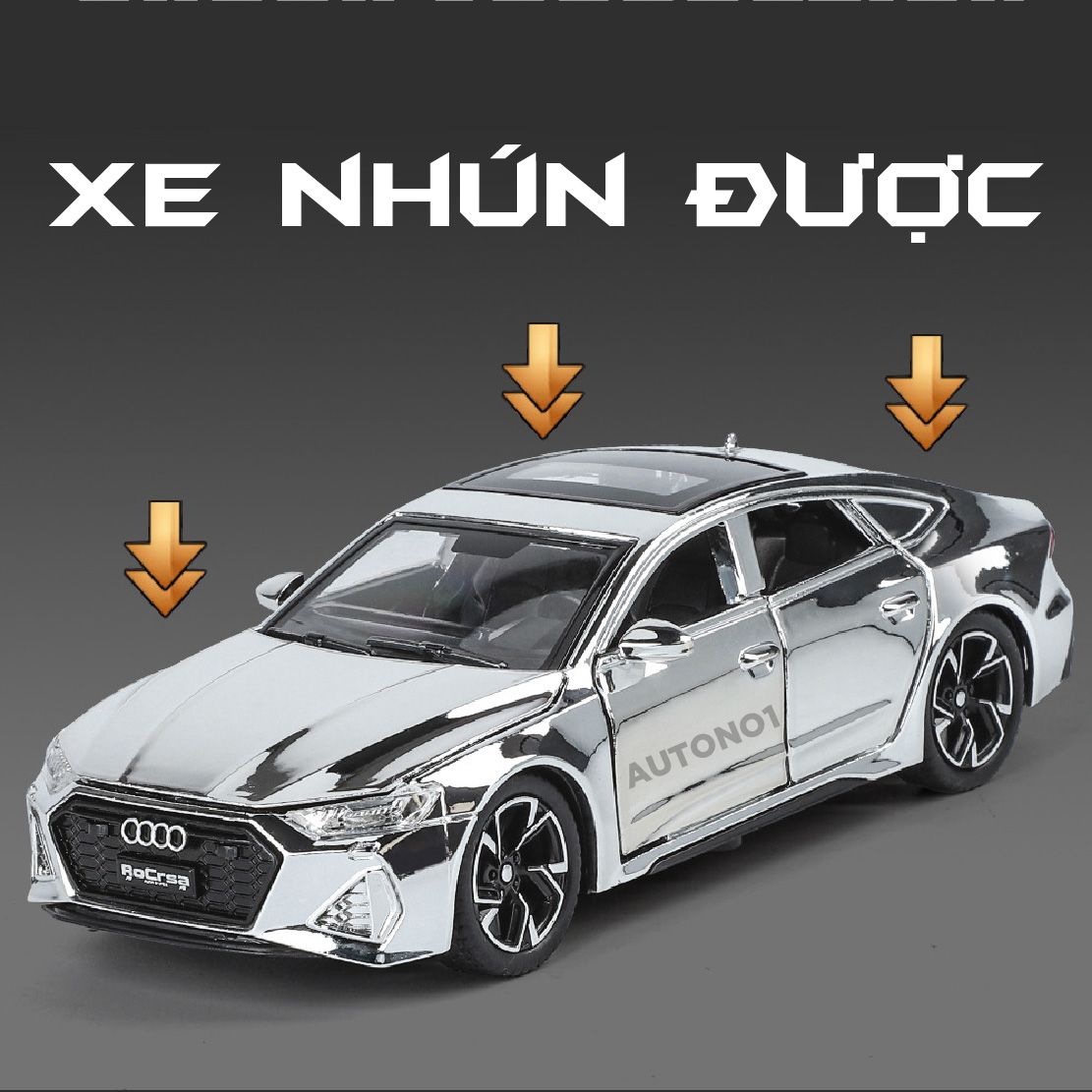 Mô hình xe Audi RS7 phiên bản màu mạ full open - có đèn - âm thanh tỉ lệ 1:32 Chimei Model OT32003