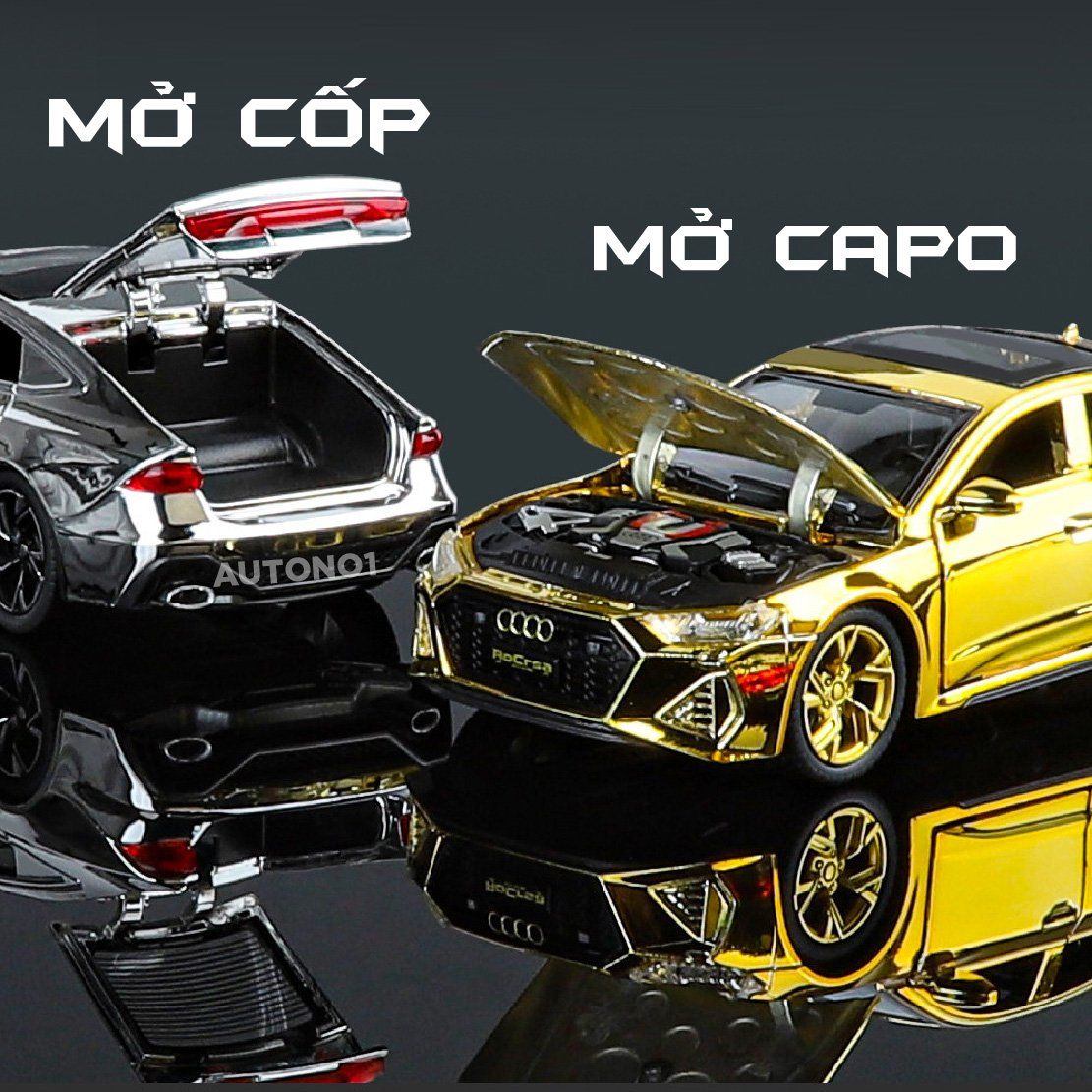 Mô hình xe Audi RS7 phiên bản màu mạ full open - có đèn - âm thanh tỉ lệ 1:32 Chimei Model OT32003