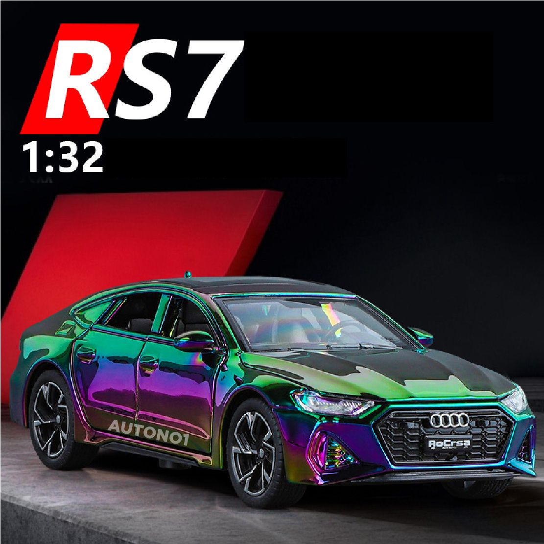 Mô hình xe Audi RS7 phiên bản màu mạ full open - có đèn - âm thanh tỉ lệ 1:32 Chimei Model OT32003