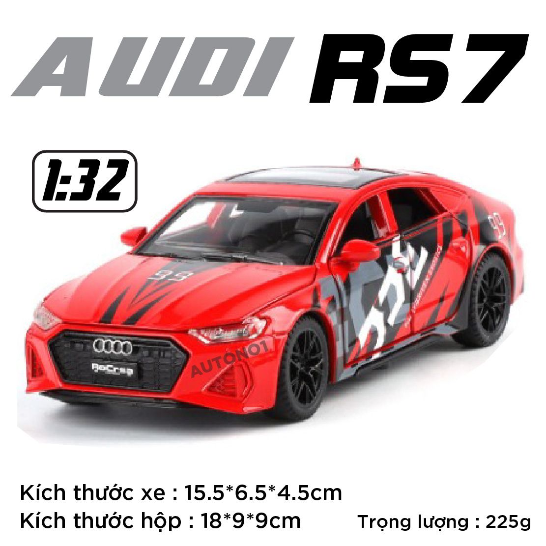 Mô hình xe Audi RS7 phiên bản màu mạ full open - có đèn - âm thanh tỉ lệ 1:32 Chimei Model OT32003
