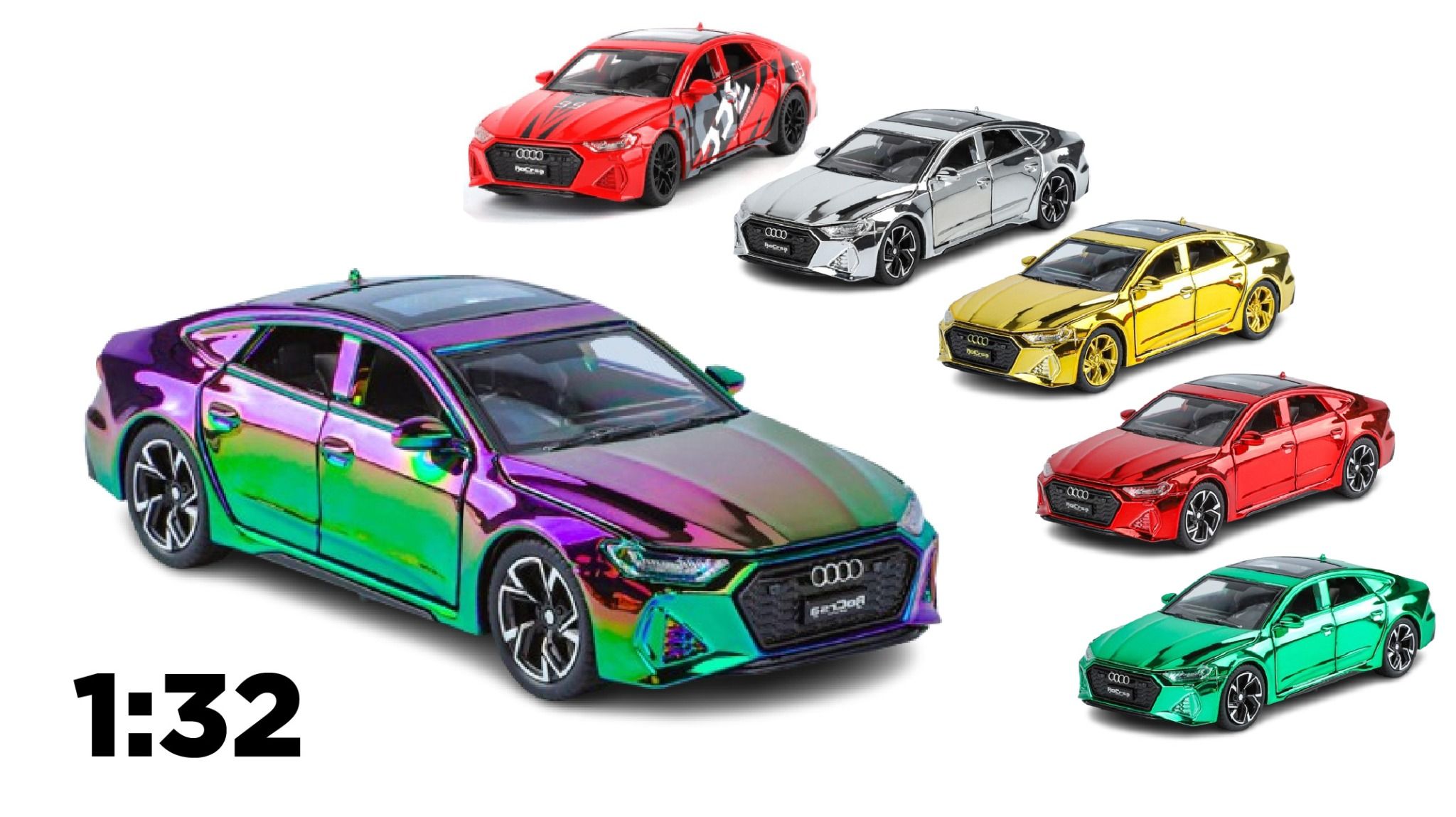 Mô hình xe Audi RS7 phiên bản màu mạ full open - có đèn - âm thanh tỉ lệ 1:32 Chimei Model OT32003