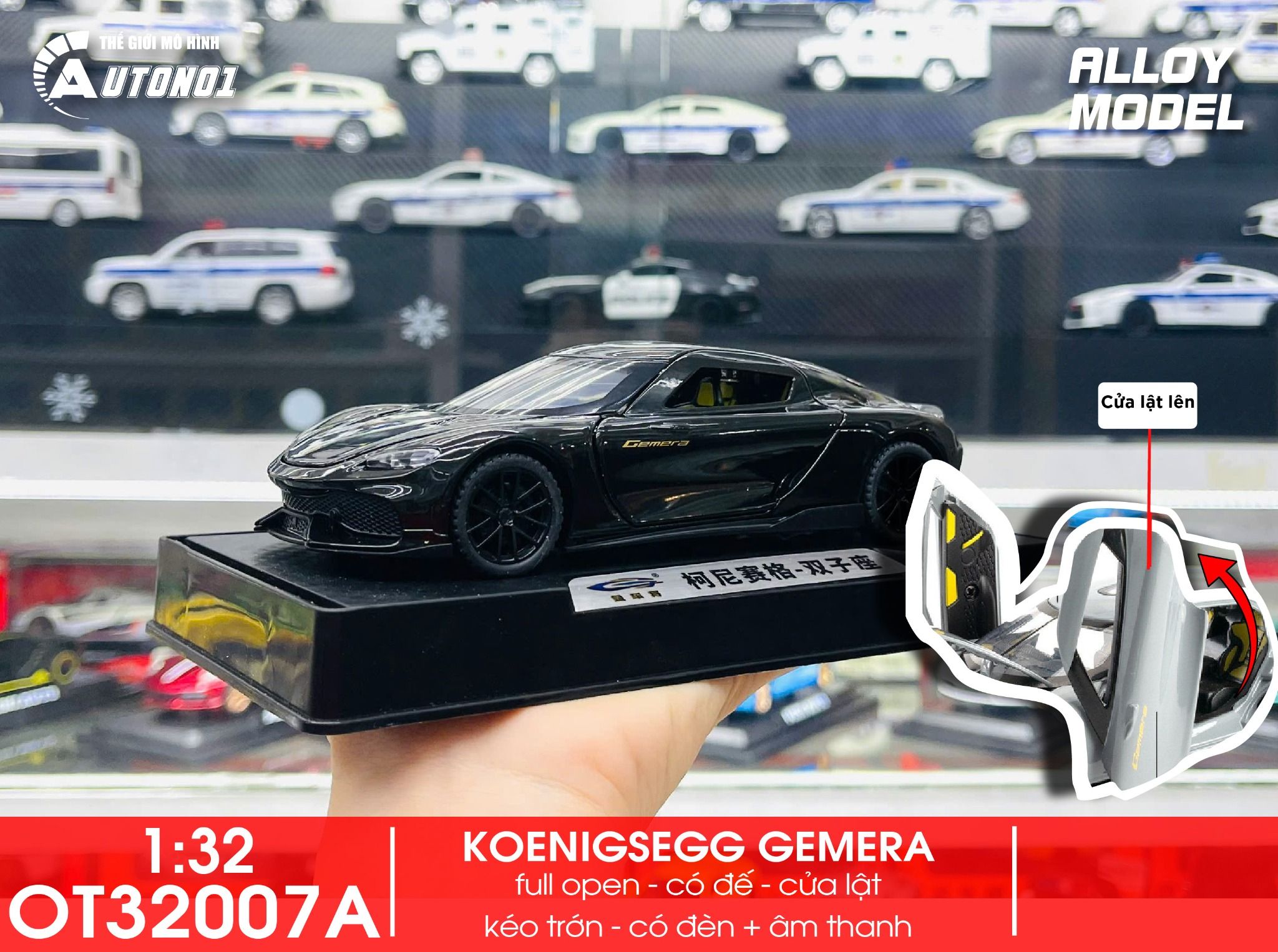 Mô hình xe Koenigsegg Gemera full open - có đèn - âm thanh tỉ lệ 1:32 Alloy Model OT32007