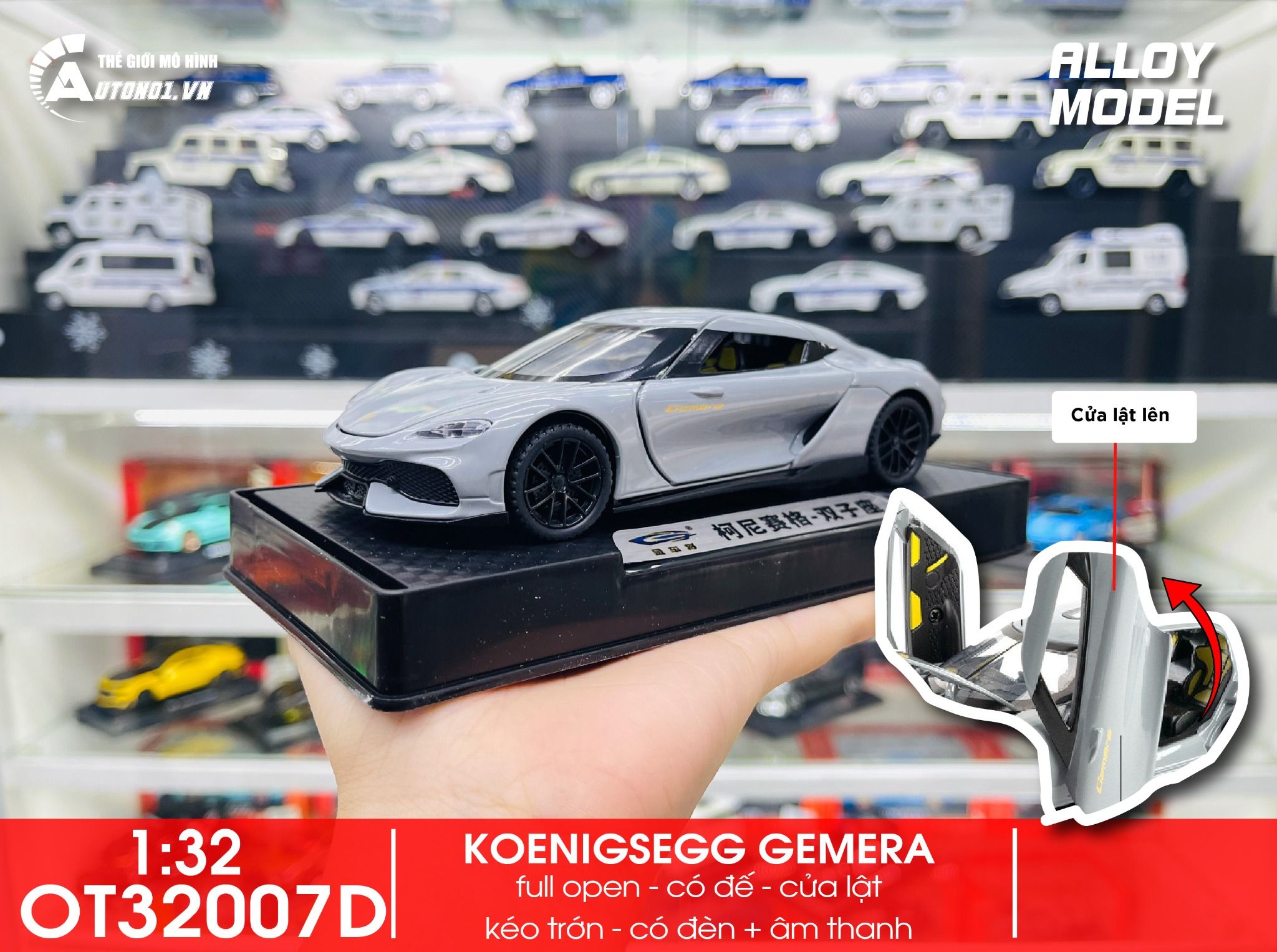 Mô hình xe Koenigsegg Gemera full open - có đèn - âm thanh tỉ lệ 1:32 Alloy Model OT32007