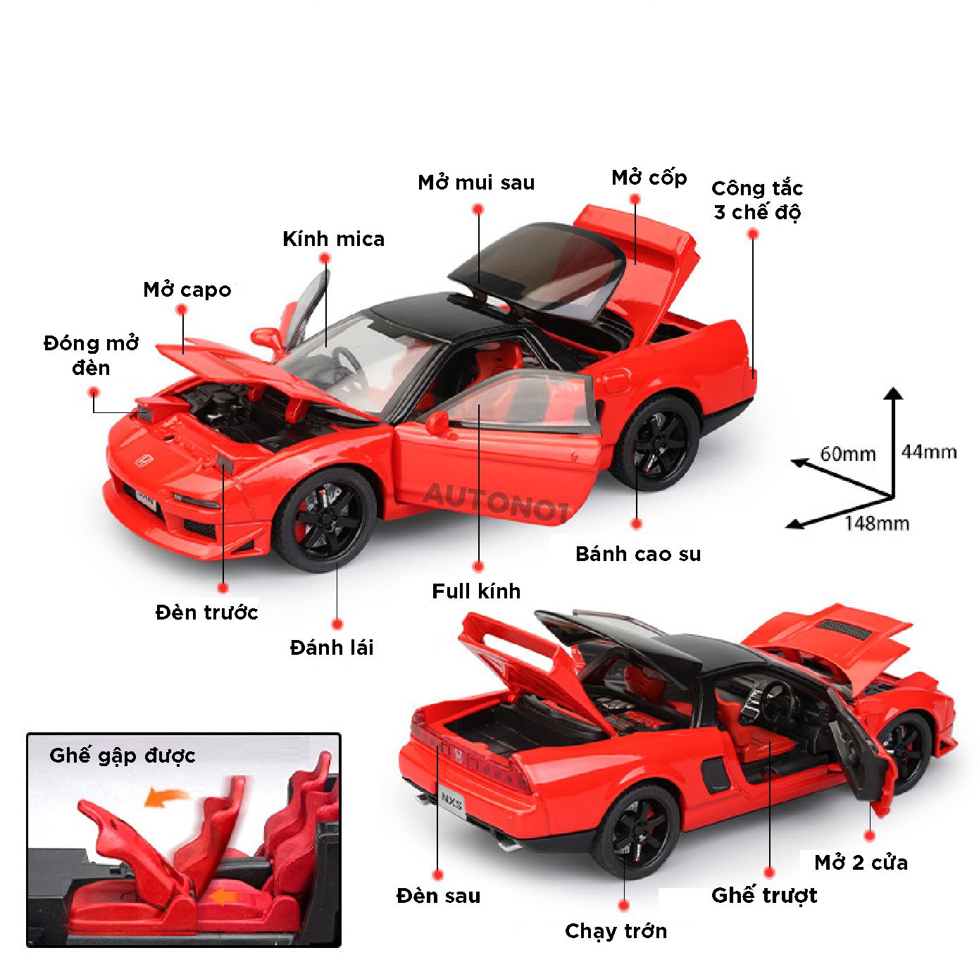 Mô hình xe Honda NSX full open - đánh lái tỉ lệ 1:32 Alloy Model OT32008