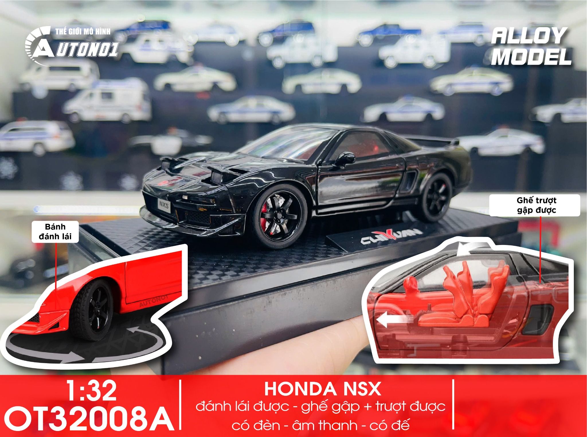 Mô hình xe Honda NSX full open - đánh lái tỉ lệ 1:32 Alloy Model OT32008