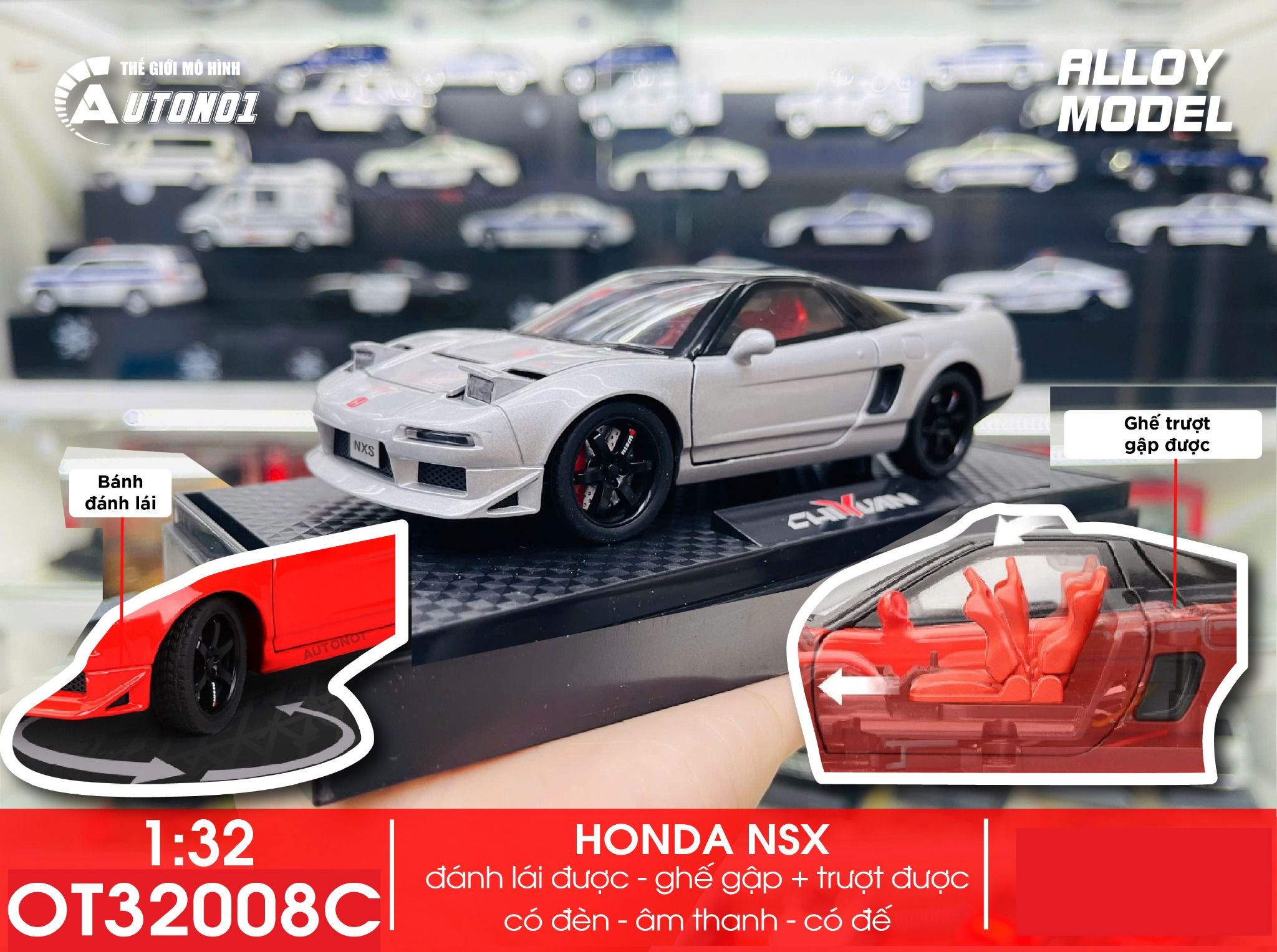 Mô hình xe Honda NSX full open - đánh lái tỉ lệ 1:32 Alloy Model OT32008