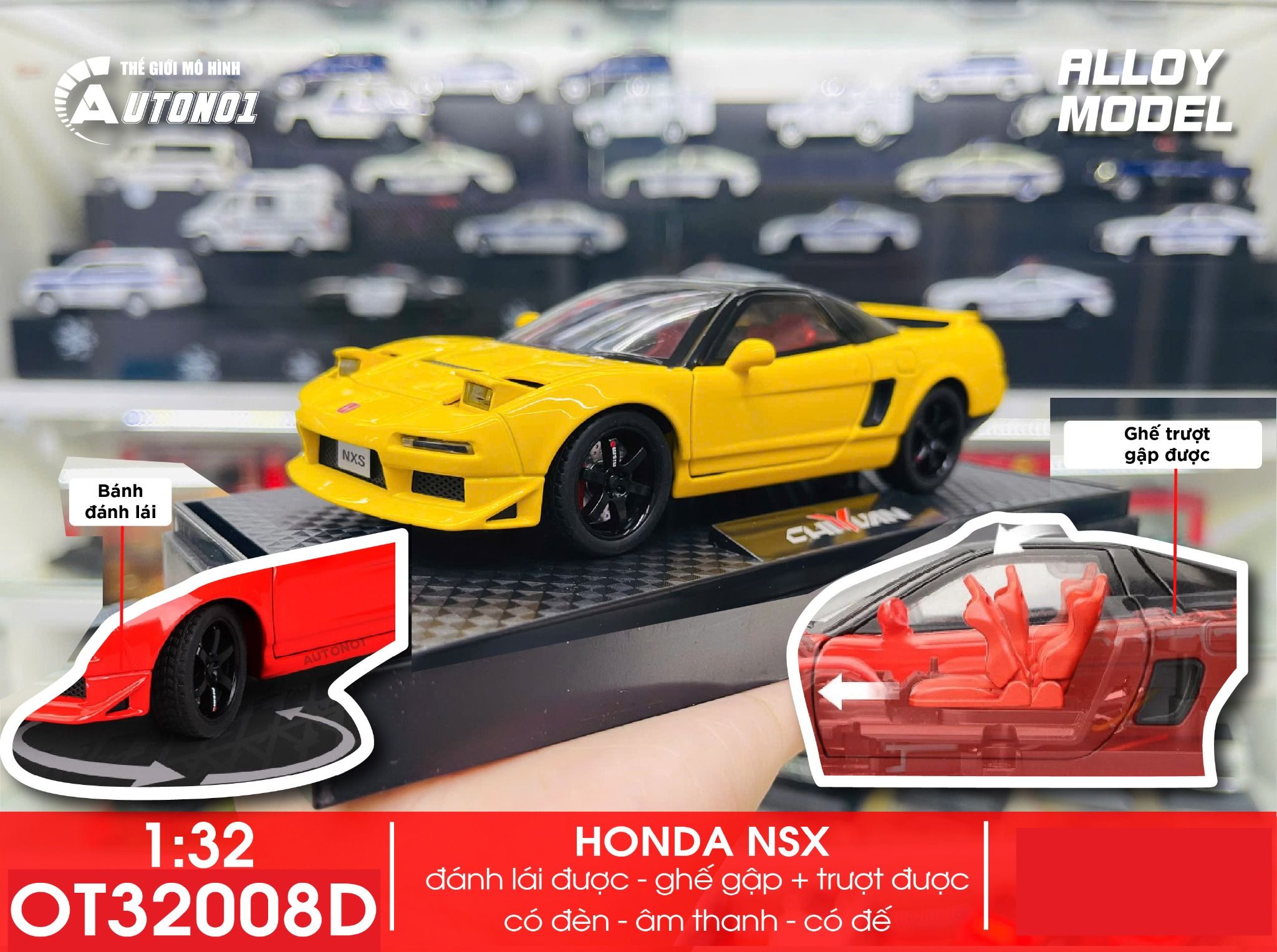 Mô hình xe Honda NSX full open - đánh lái tỉ lệ 1:32 Alloy Model OT32008
