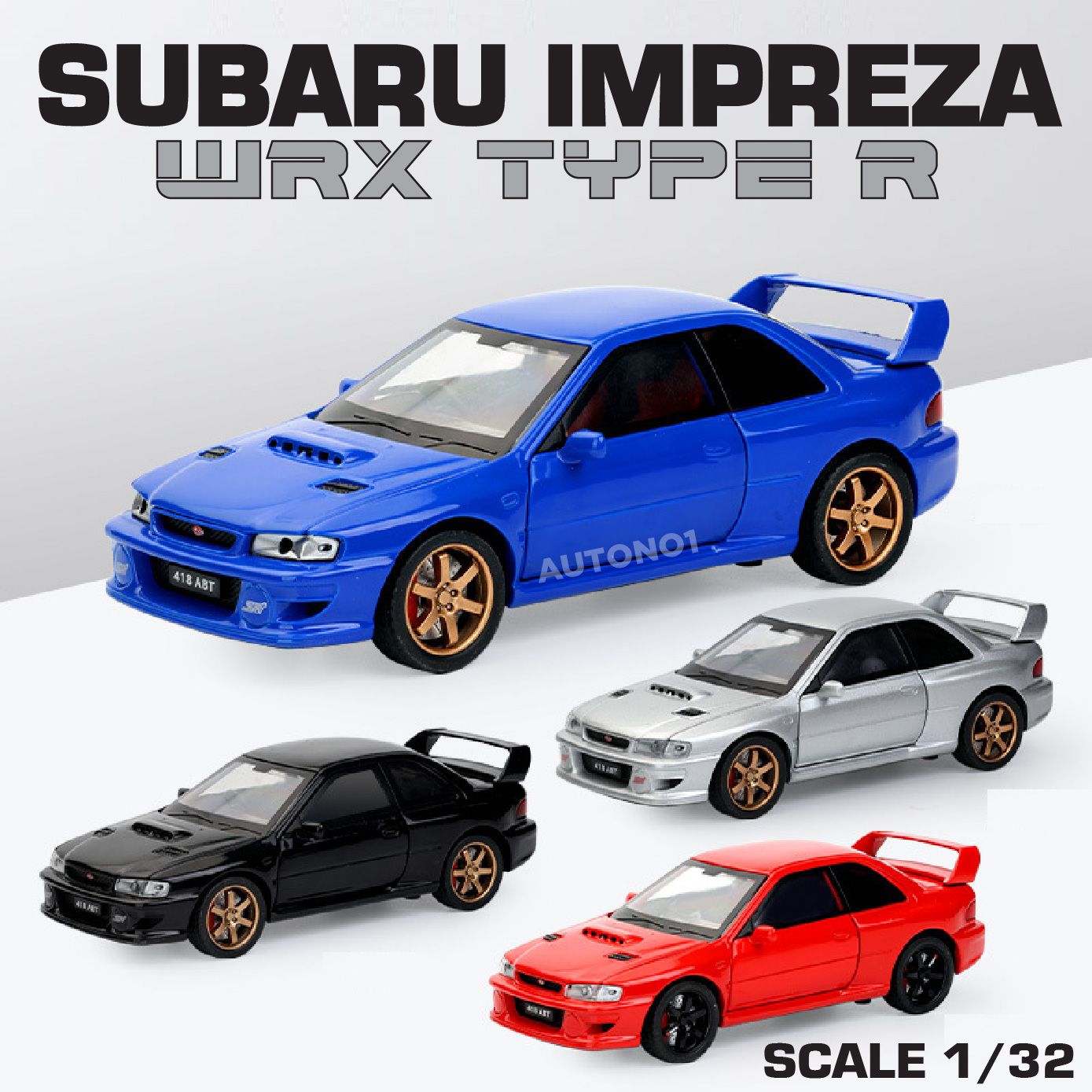 Mô hình xe Subaru Impreza WRX Type R STi Version IV full open - đánh lái tỉ lệ 1:32 Alloy Model OT32010