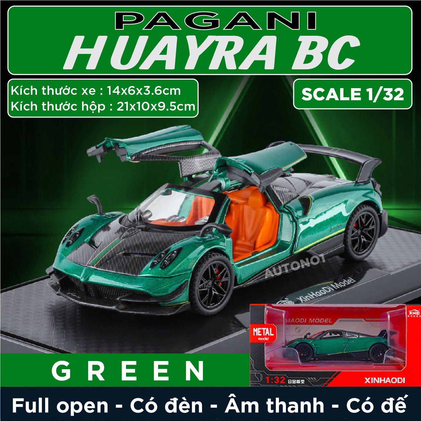 Mô hình xe Pagani Huayra BC full open - có đèn - âm thanh tỉ lệ 1:32 Alloy Model OT32013
