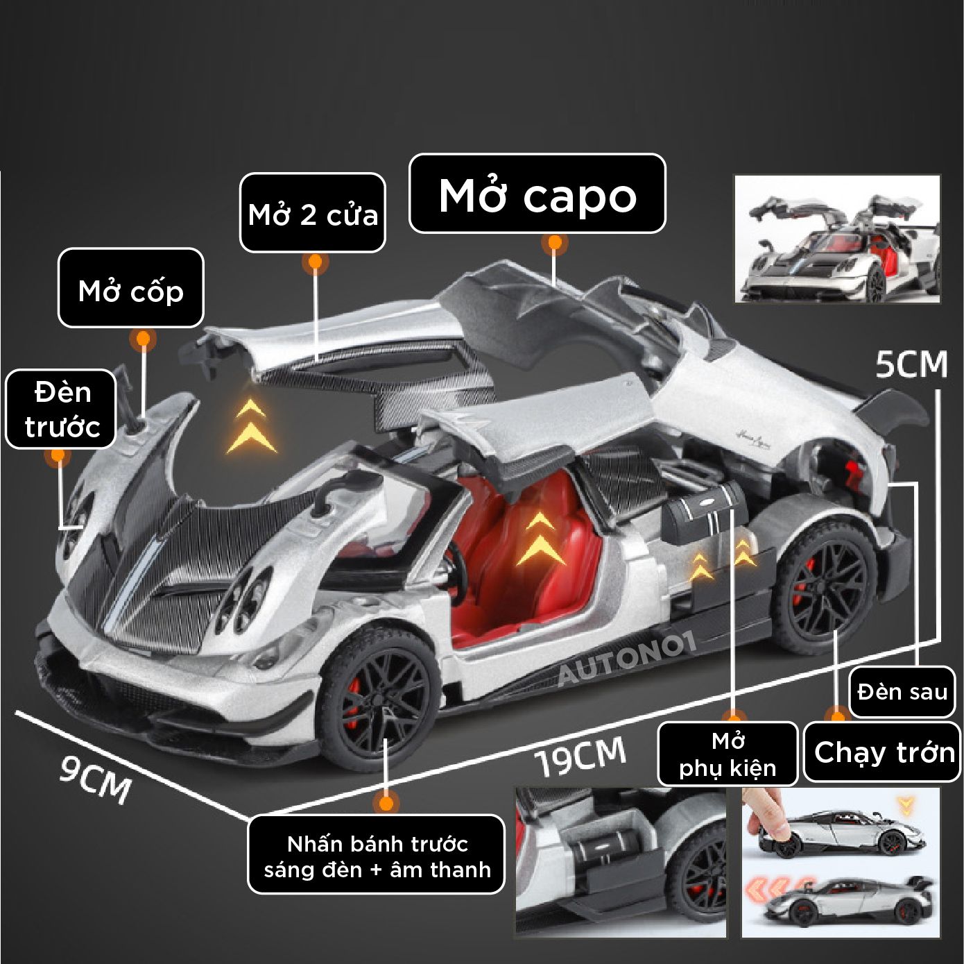 Mô hình xe Pagani Huayra BC full open - có đèn - âm thanh tỉ lệ 1:32 Alloy Model OT32013