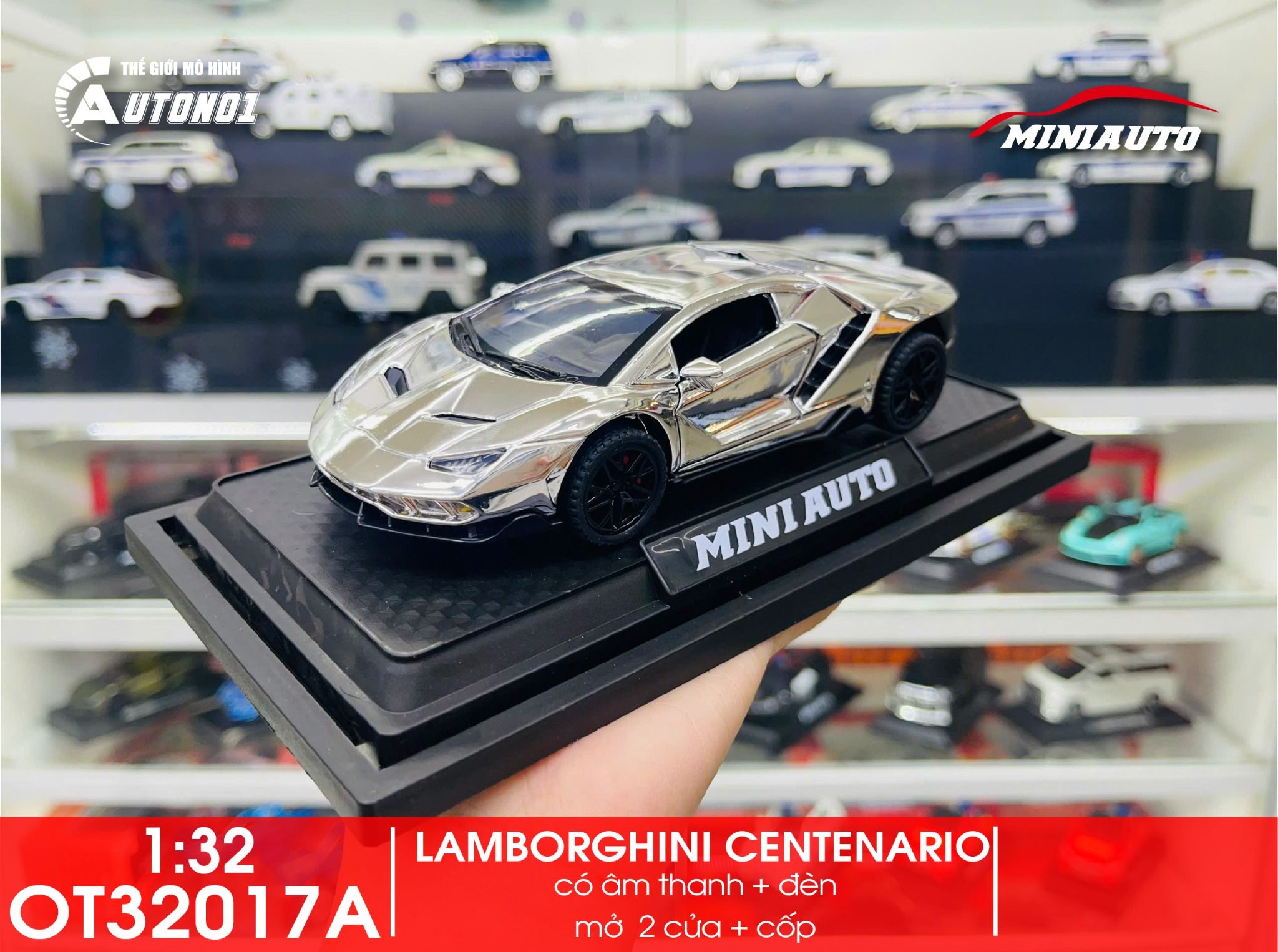 Mô hình xe Lamborghini Centenario phiên bản màu mạ tỉ lệ 1:32 Miniauto OT32017