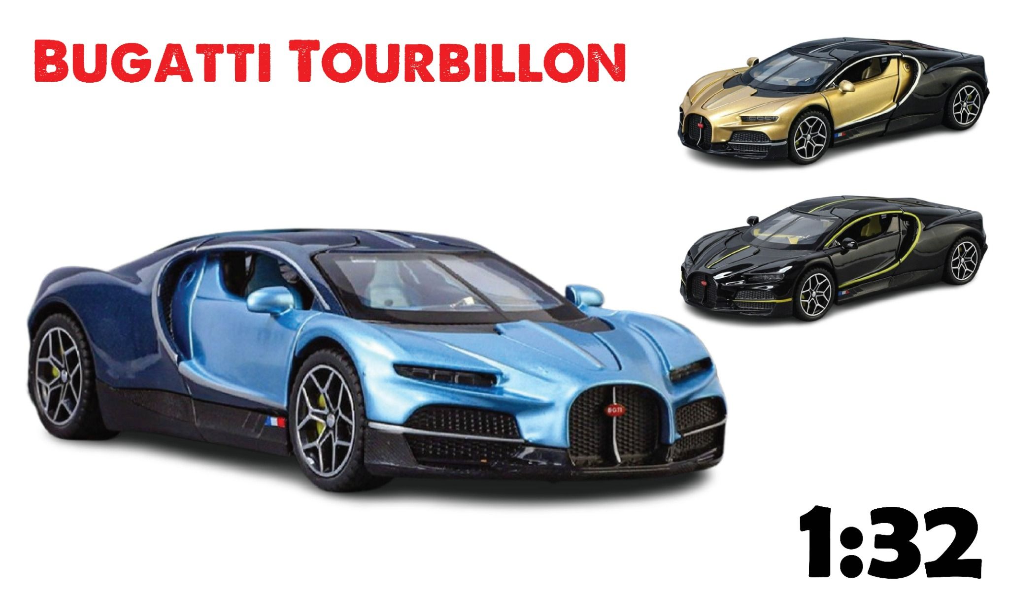 Mô hình xe Bugatti Tourbillon full open - đèn nhạc tỉ lệ 1:32 Alloy Model OT32050