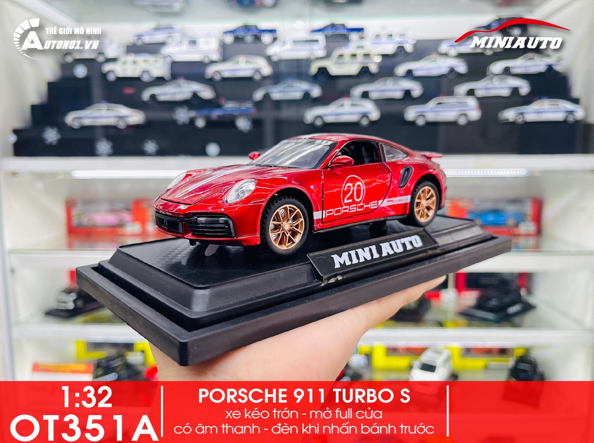 Mô hình xe Porsche 911 Turbo S full open , có đèn và âm thanh tỉ lệ 1:32 Miniauto OT32035