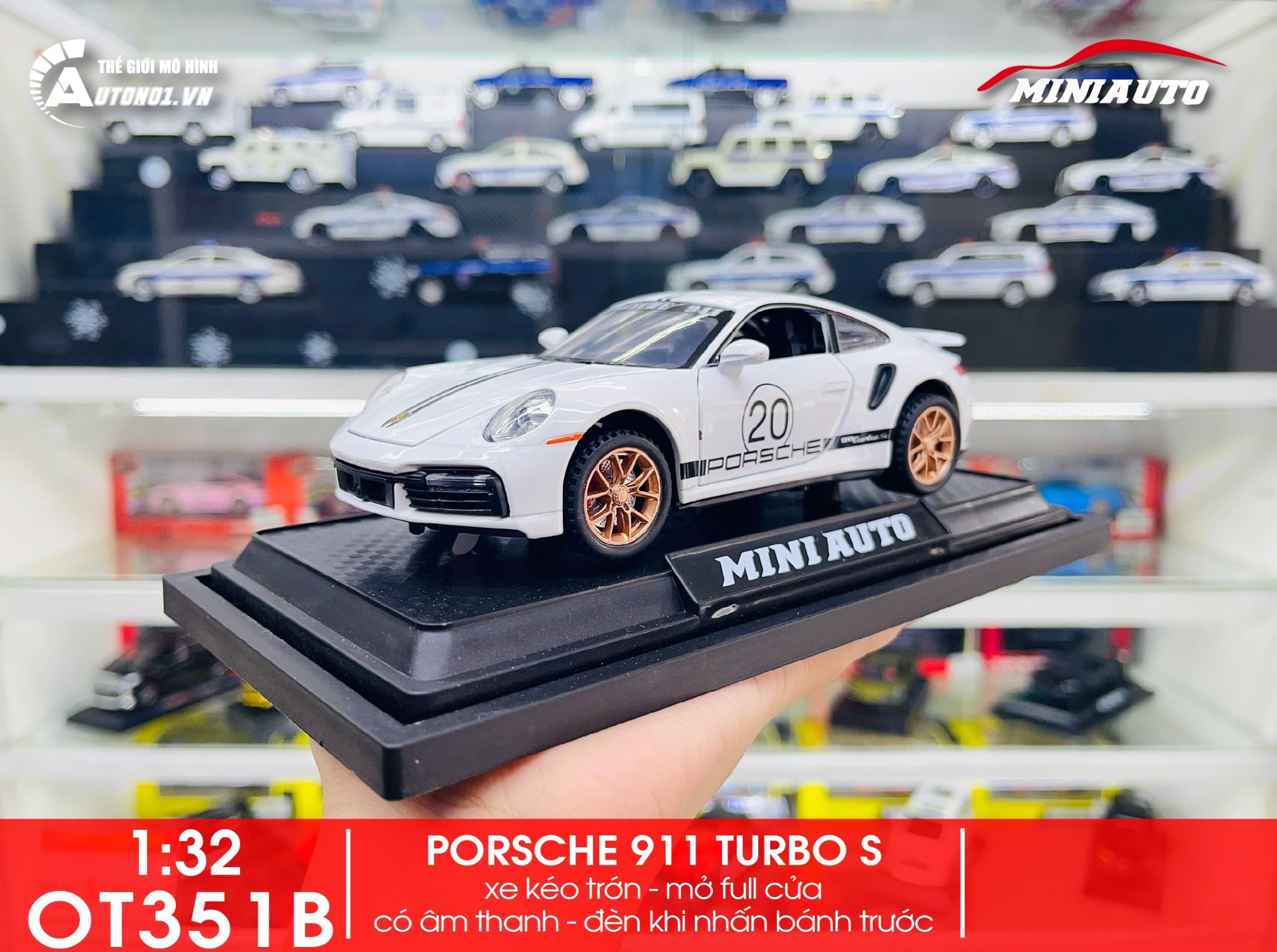 Mô hình xe Porsche 911 Turbo S full open , có đèn và âm thanh tỉ lệ 1:32 Miniauto OT32035