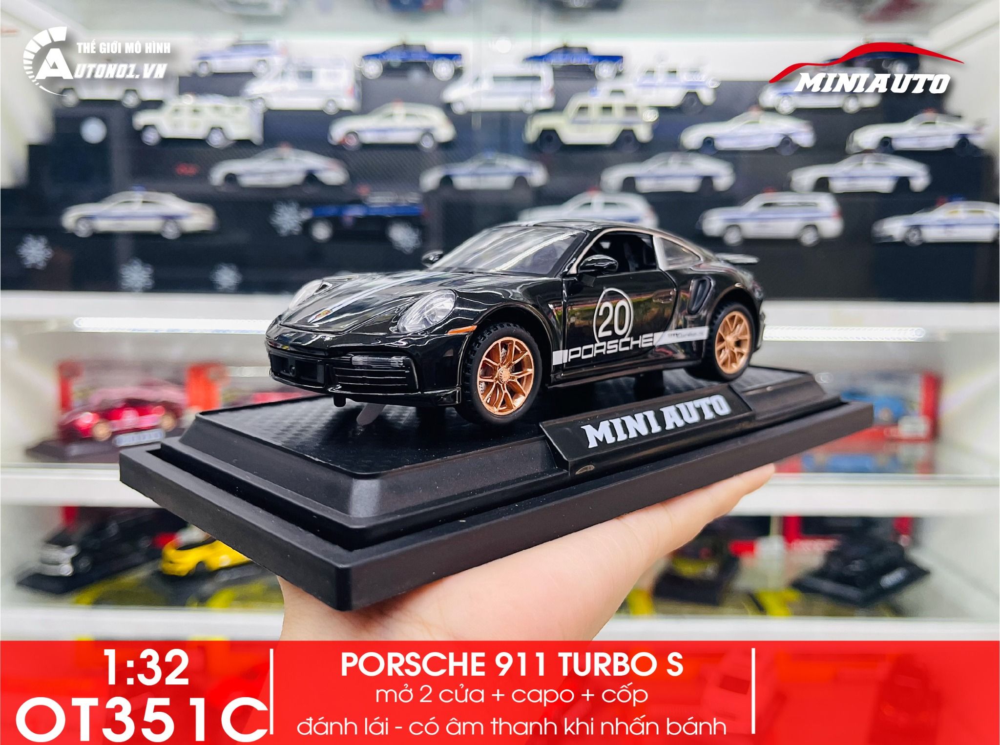 Mô hình xe Porsche 911 Turbo S full open , có đèn và âm thanh tỉ lệ 1:32 Miniauto OT32035